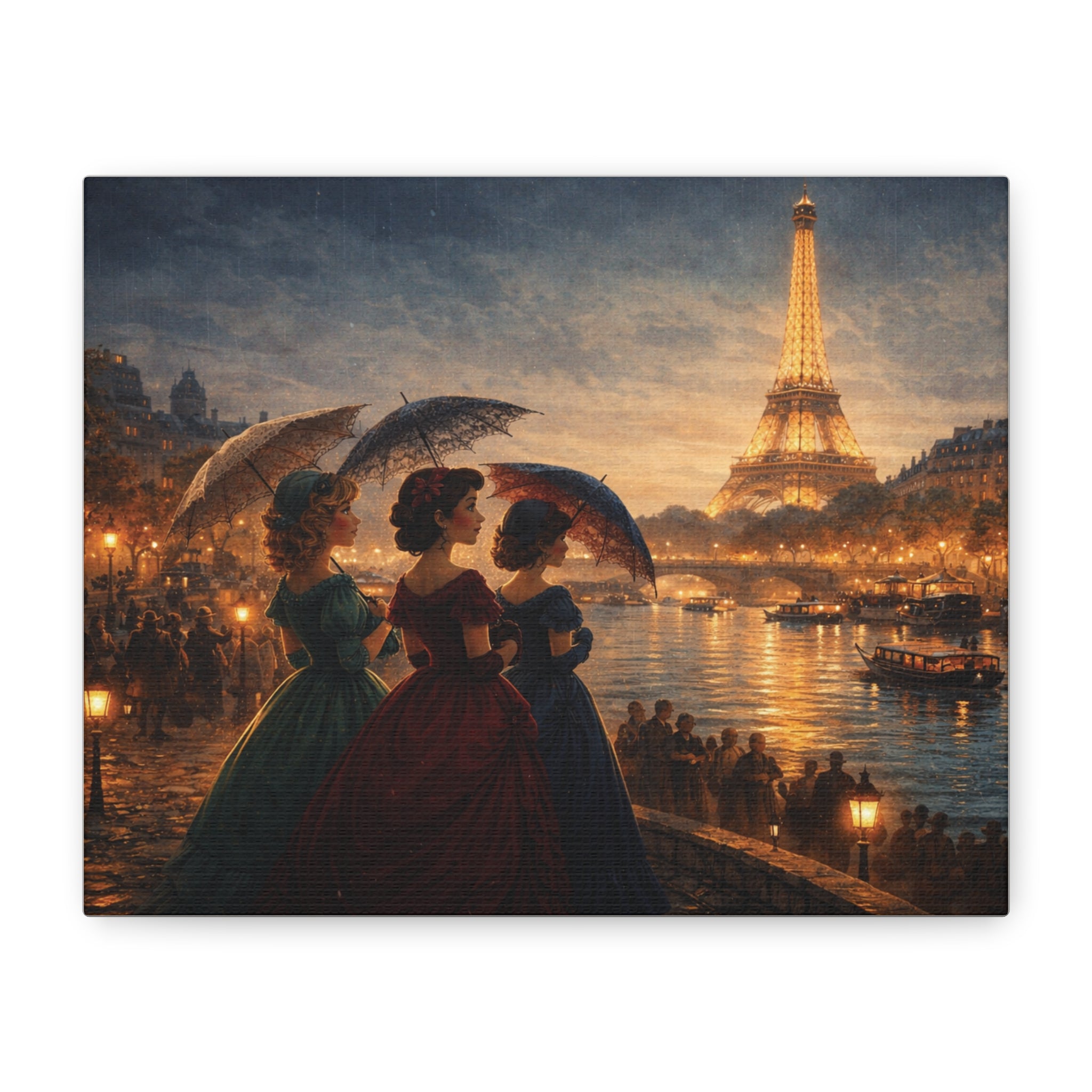 A Parisian Evening – Romantic Vintage Canvas Art by the Seine🏞️