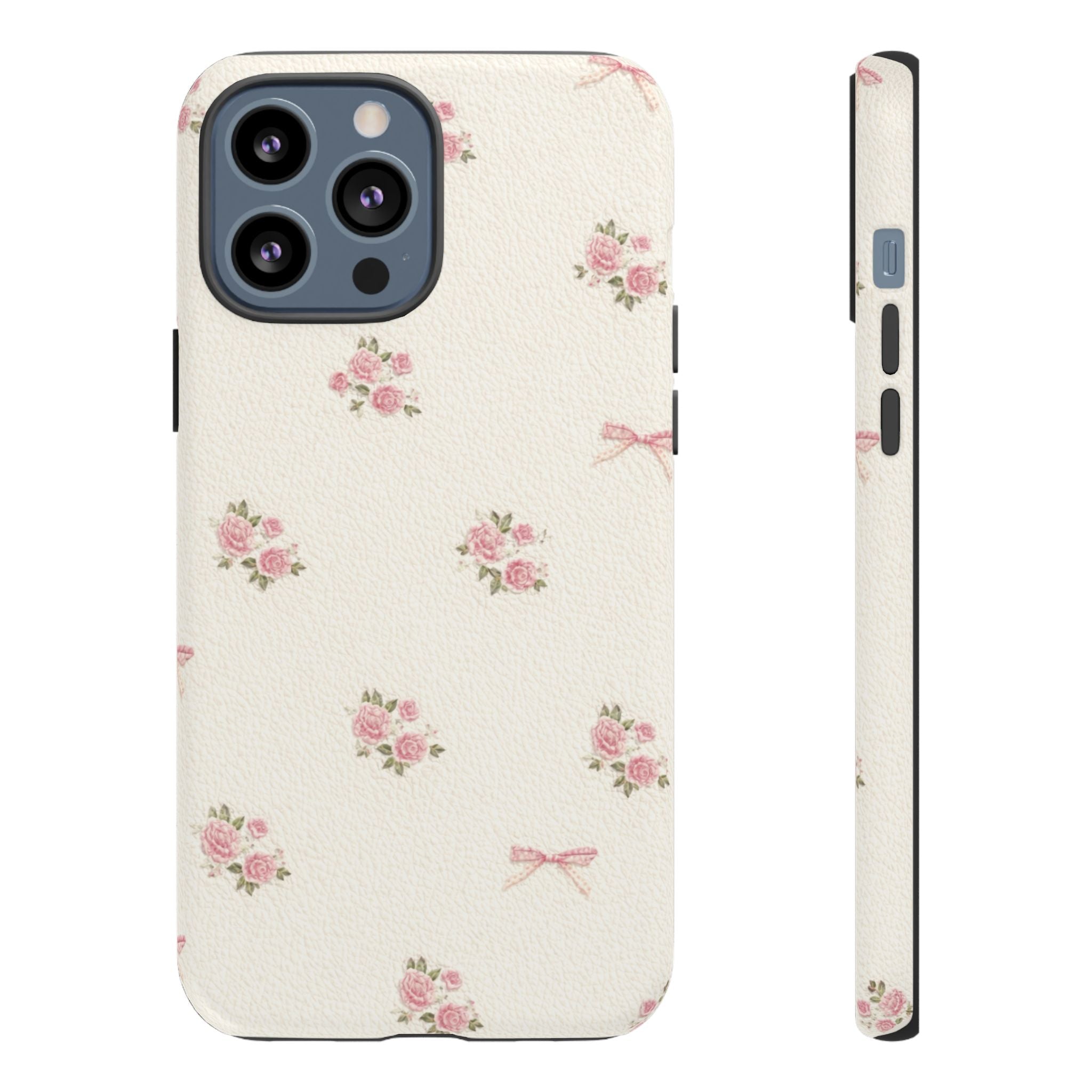 Floral Bow Tough Phone Case — Vintage Pink Rose Pattern🌷🎀