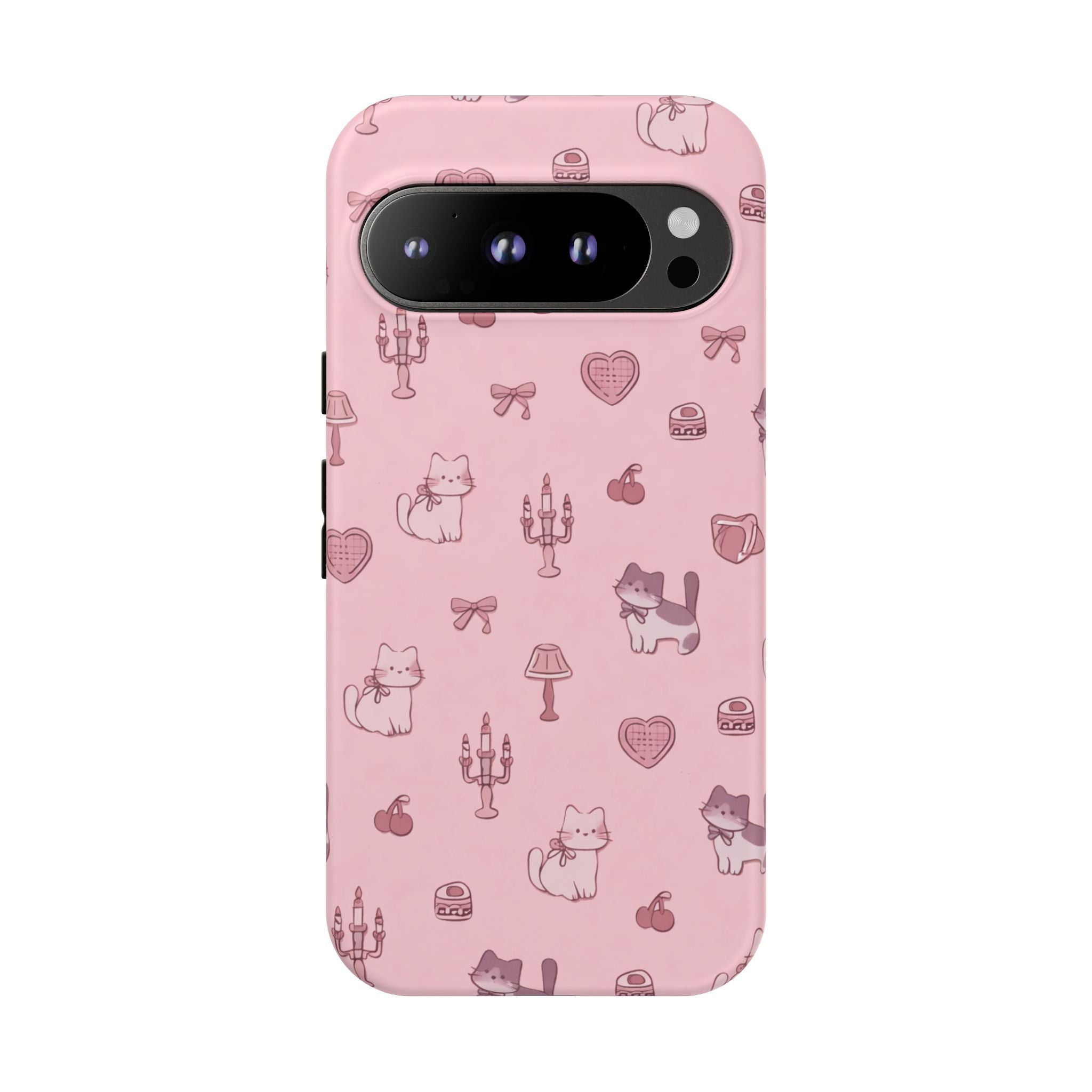Pink Kawaii Cat Pattern Tough Phone Case🎀💕🐈