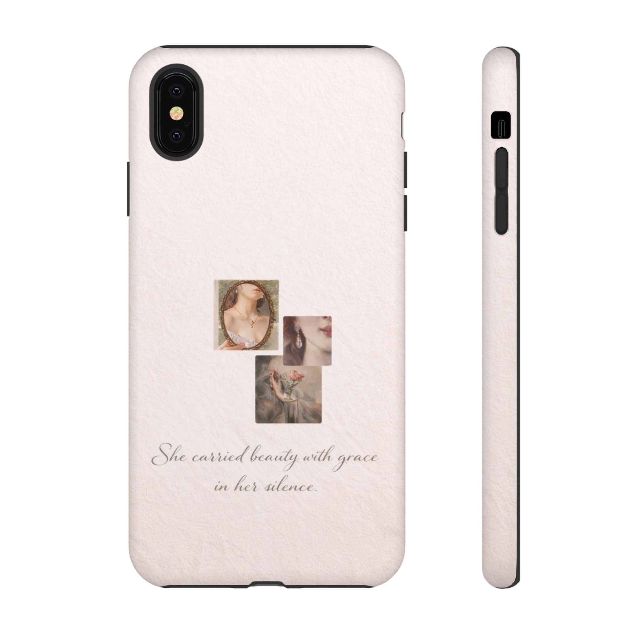 Phone Case — 'She Carried Beauty With Grace in Her Silence' Vintage Art Floral Design🩷