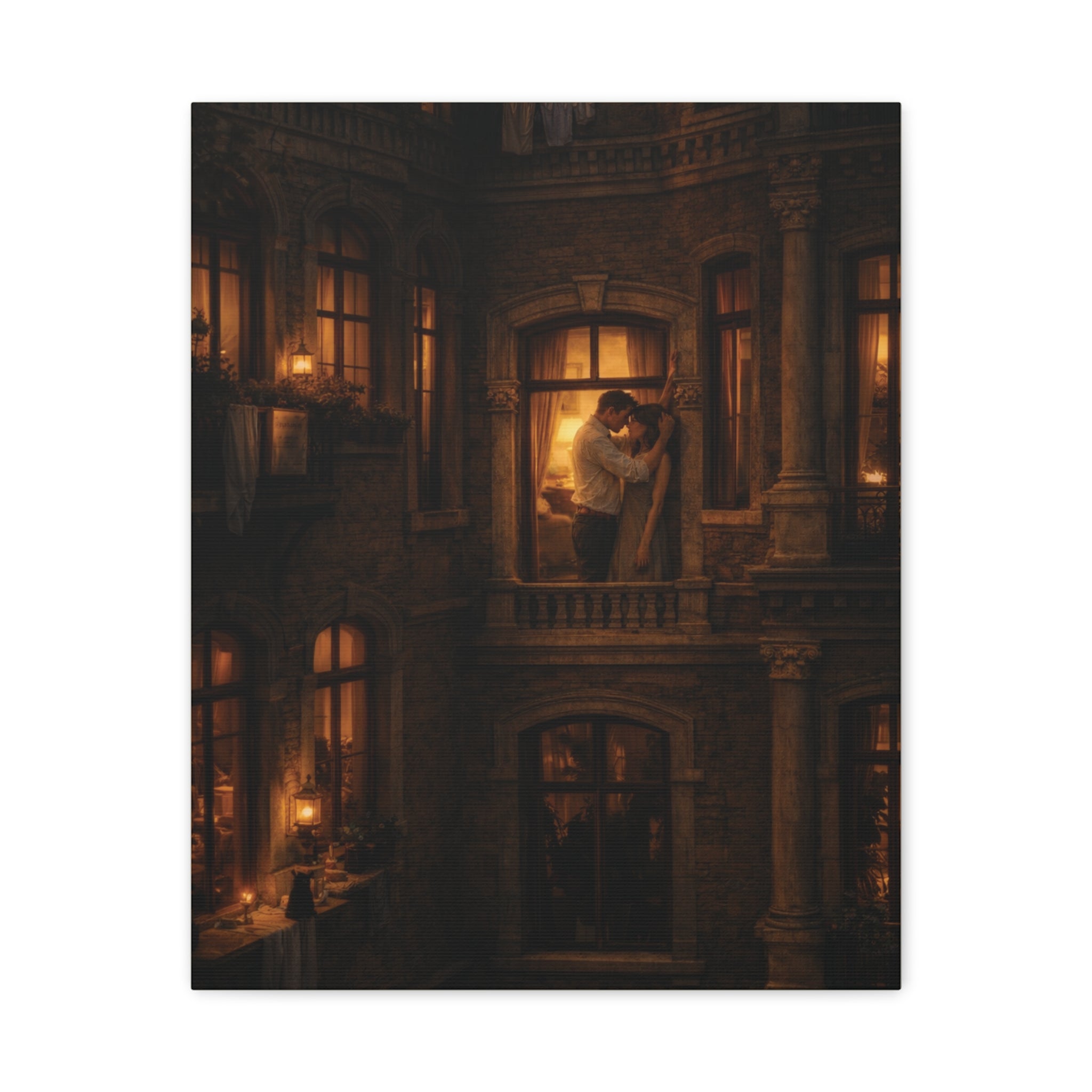 A Quiet Balcony at Night – Romantic Matte Canvas Wall Art 🌙✨