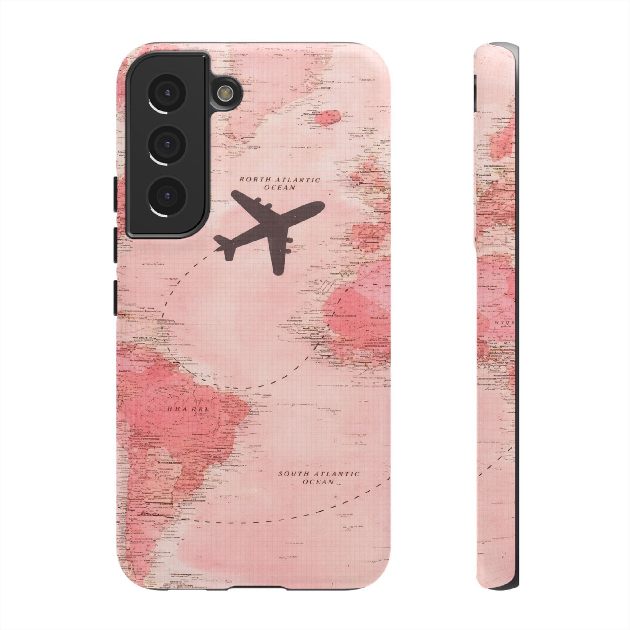 Pink World Map Phone Case with Airplane Silhouette – Travel Passport Case🎀✈️