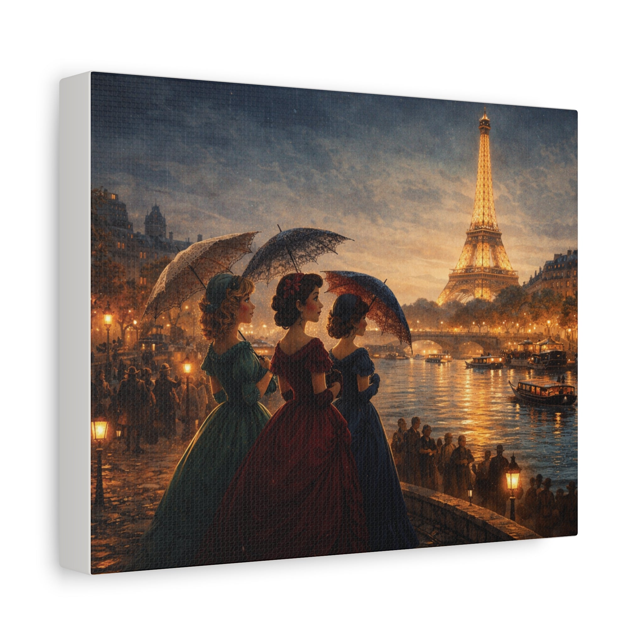 A Parisian Evening – Romantic Vintage Canvas Art by the Seine🏞️