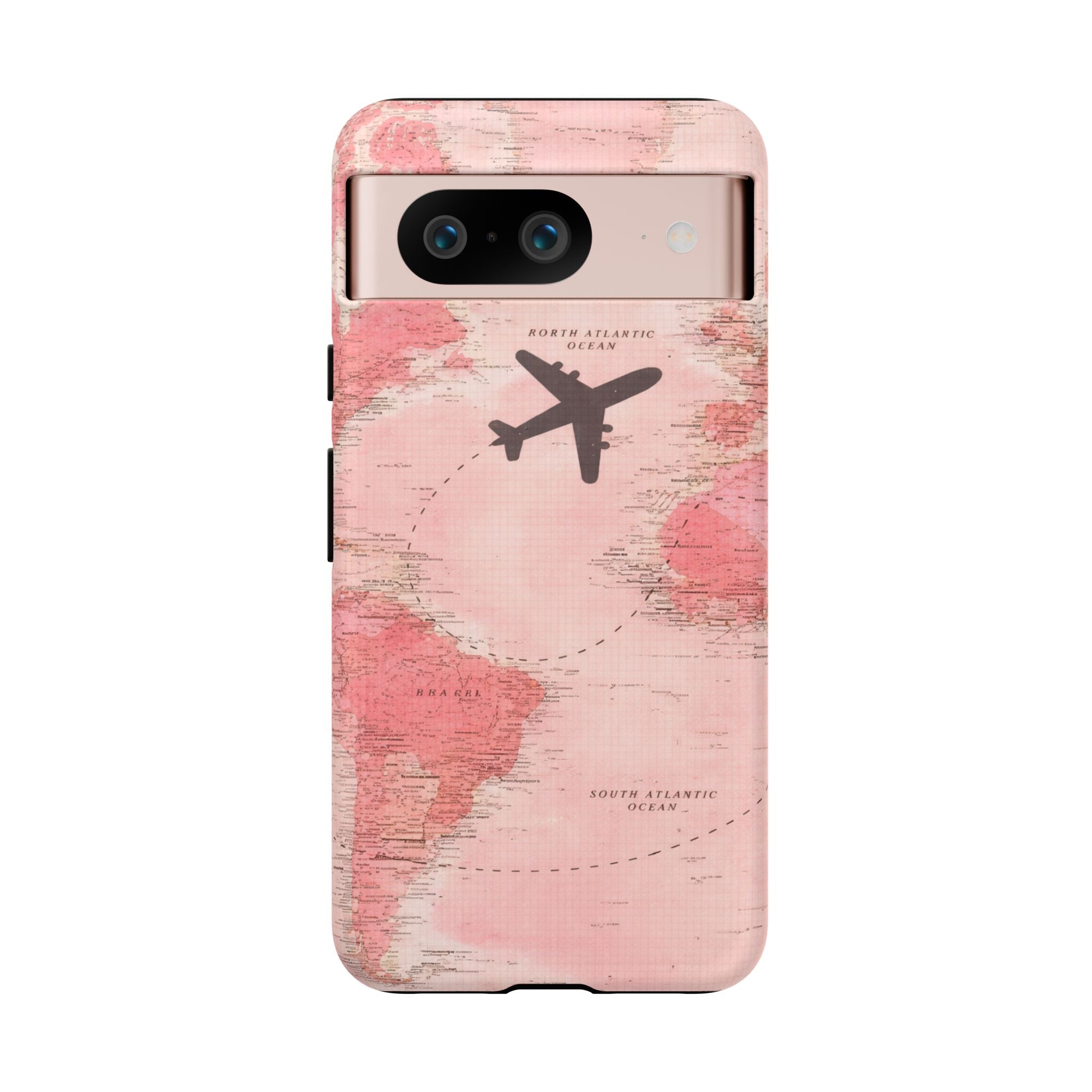 Pink World Map Phone Case with Airplane Silhouette – Travel Passport Case🎀✈️