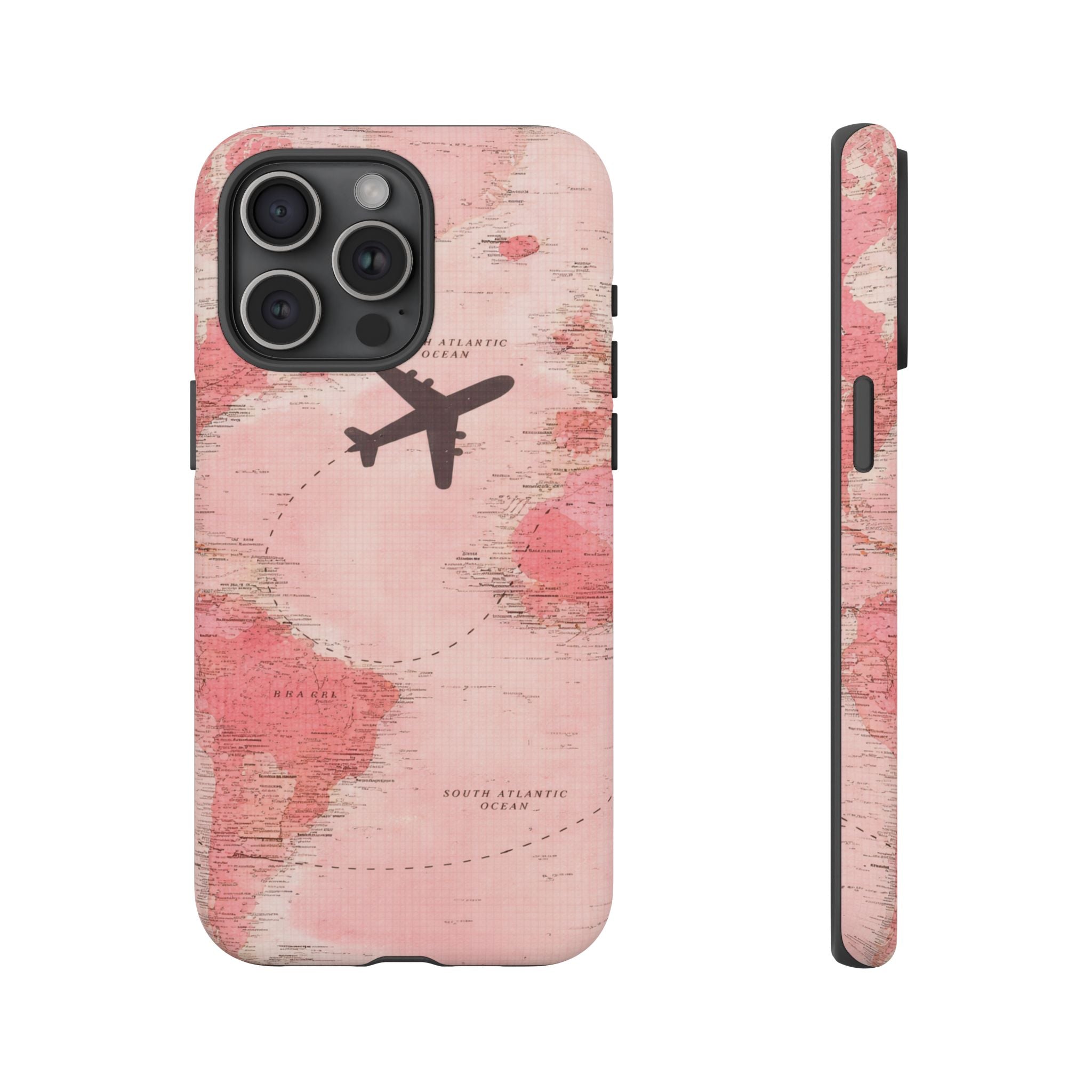 Pink World Map Phone Case with Airplane Silhouette – Travel Passport Case🎀✈️