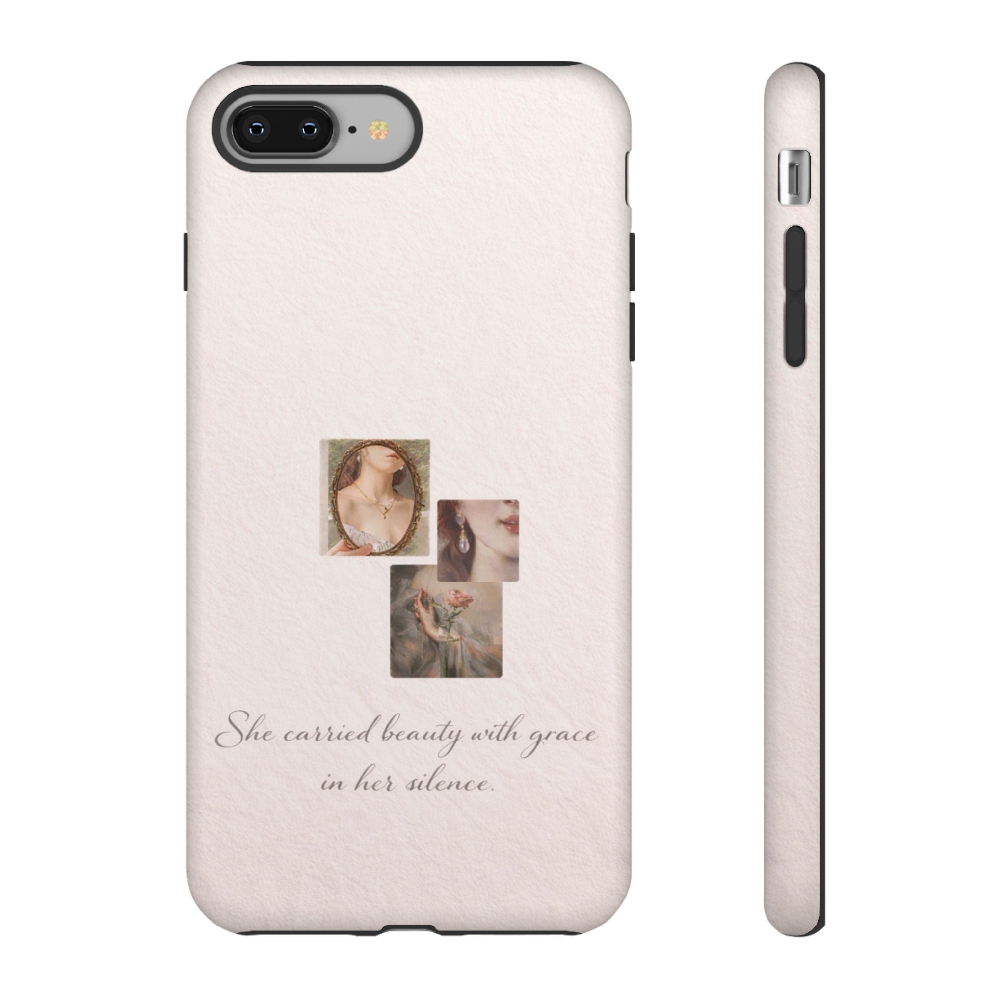 Phone Case — 'She Carried Beauty With Grace in Her Silence' Vintage Art Floral Design🩷
