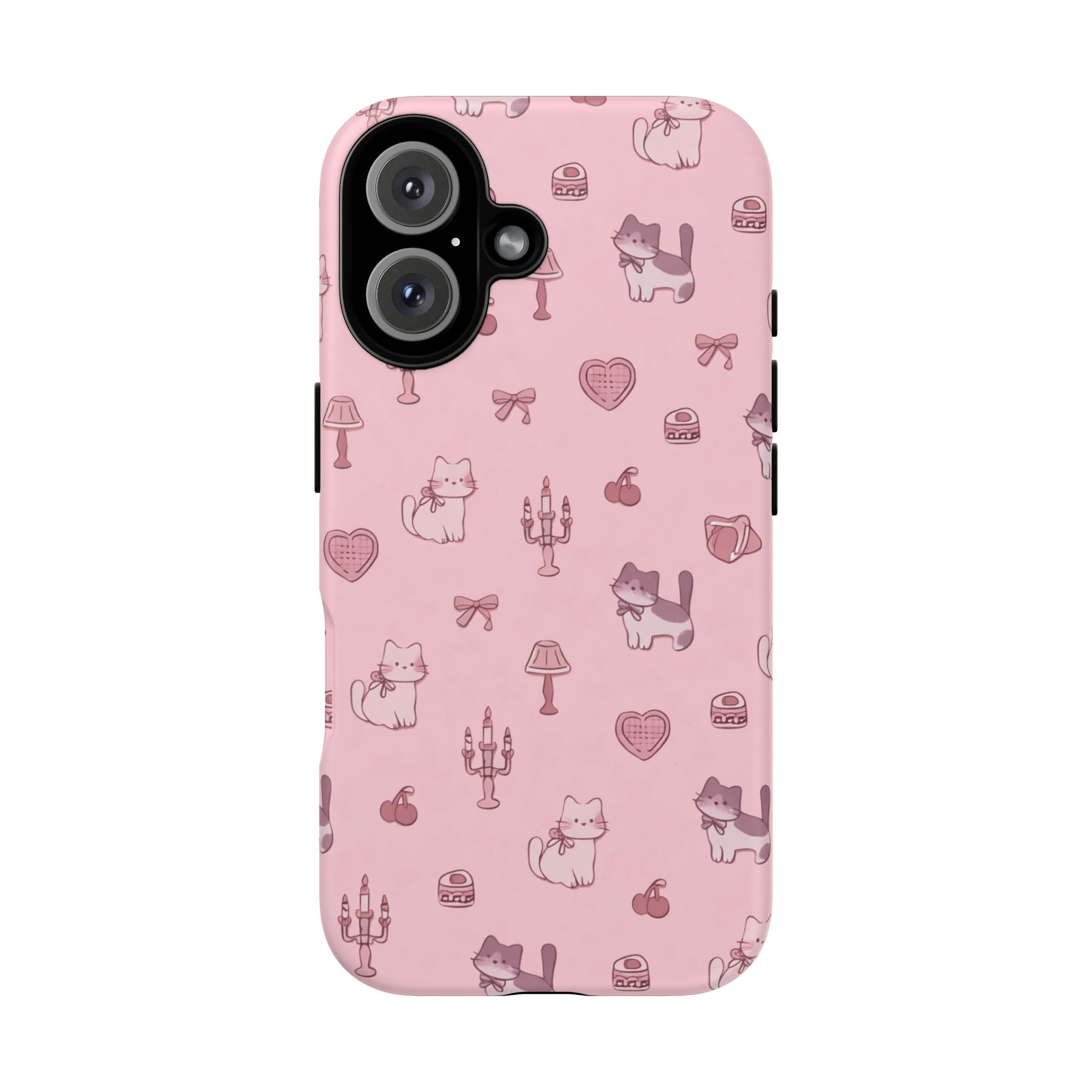 Pink Kawaii Cat Pattern Tough Phone Case🎀💕🐈