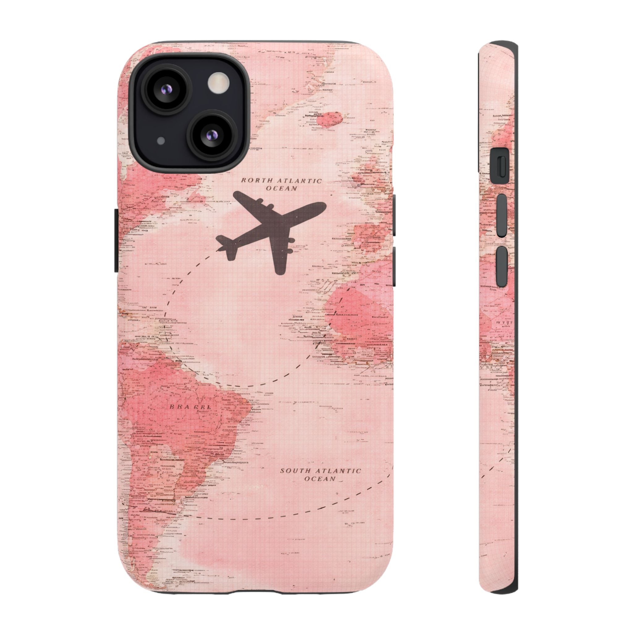 Pink World Map Phone Case with Airplane Silhouette – Travel Passport Case🎀✈️