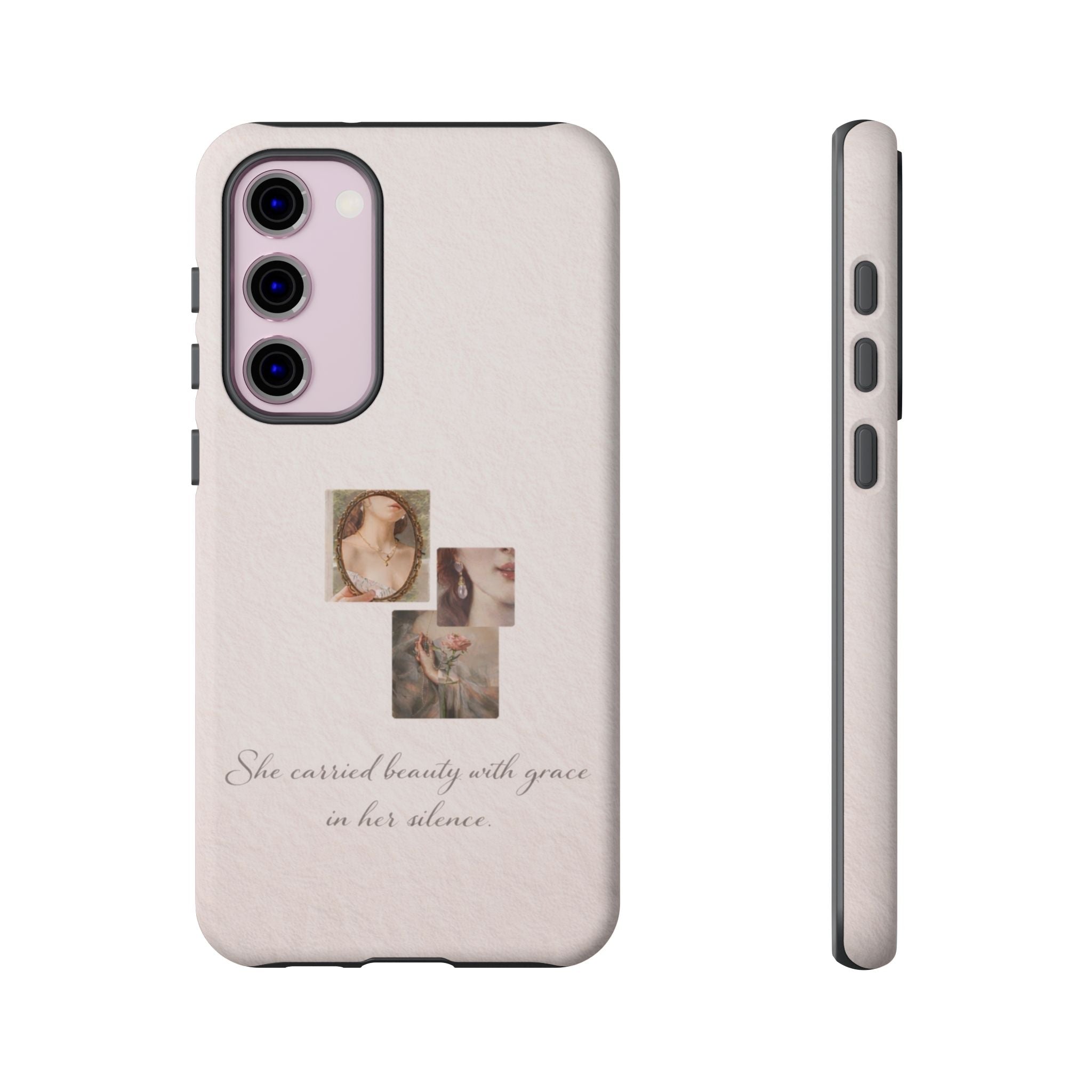 Phone Case — 'She Carried Beauty With Grace in Her Silence' Vintage Art Floral Design🩷