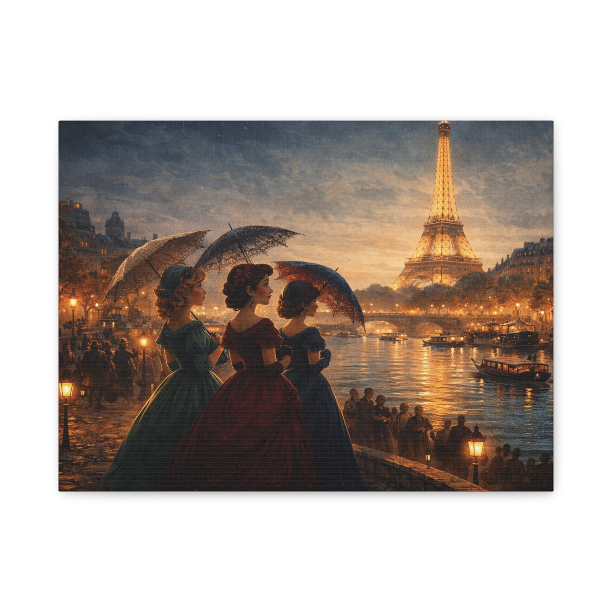 A Parisian Evening – Romantic Vintage Canvas Art by the Seine🏞️