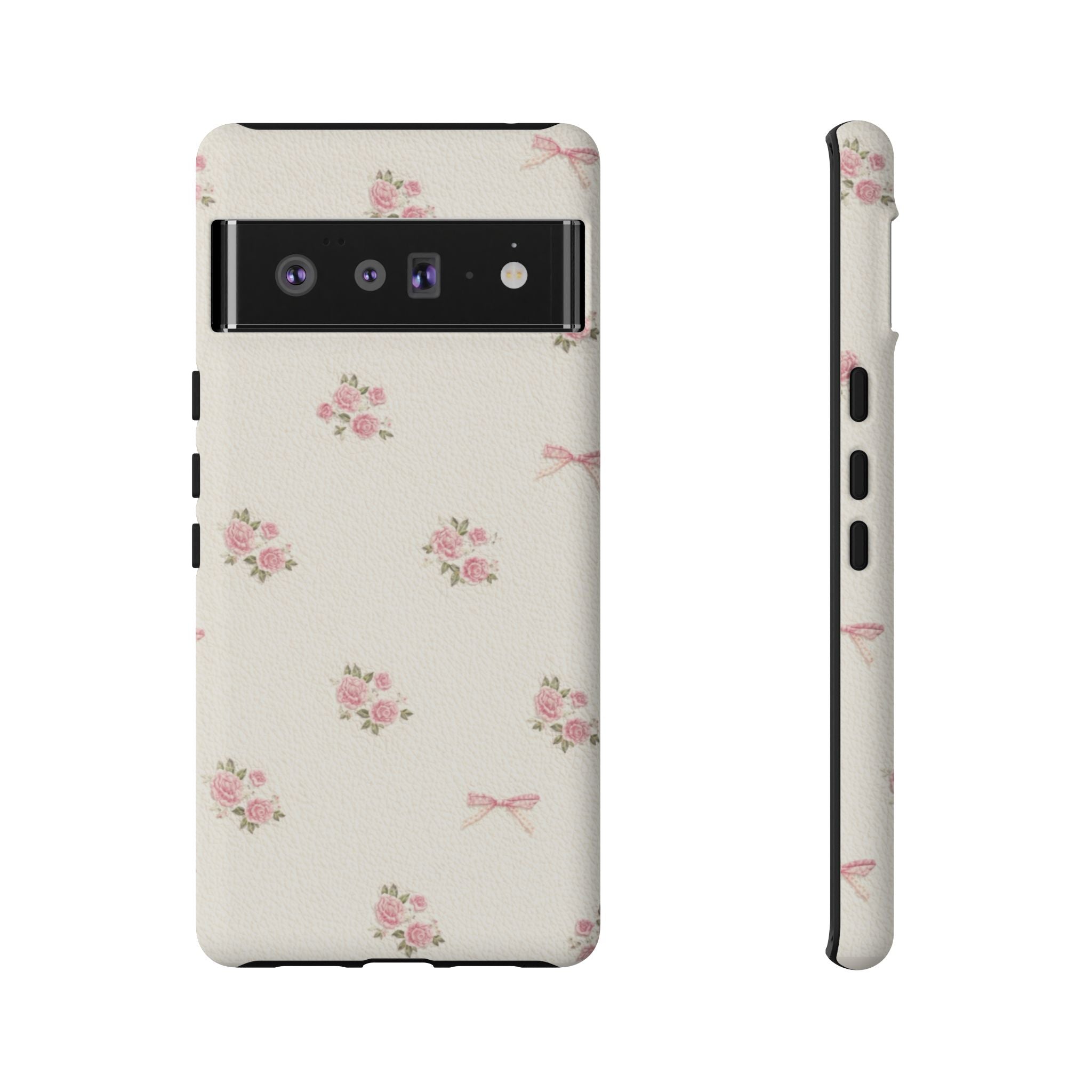 Floral Bow Tough Phone Case — Vintage Pink Rose Pattern🌷🎀
