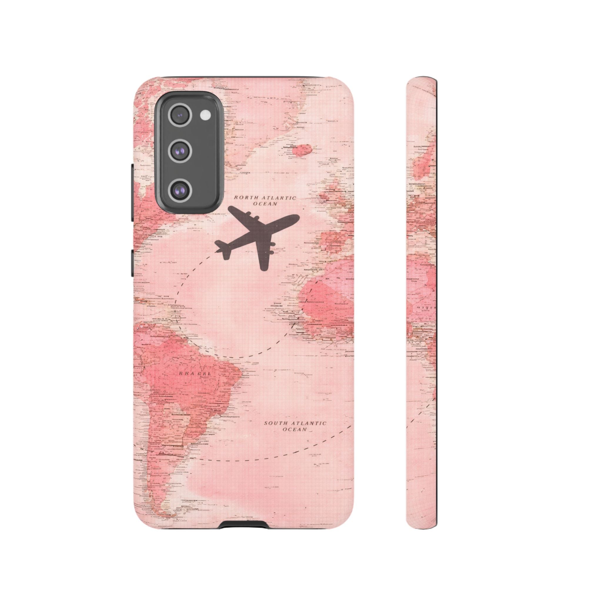 Pink World Map Phone Case with Airplane Silhouette – Travel Passport Case🎀✈️