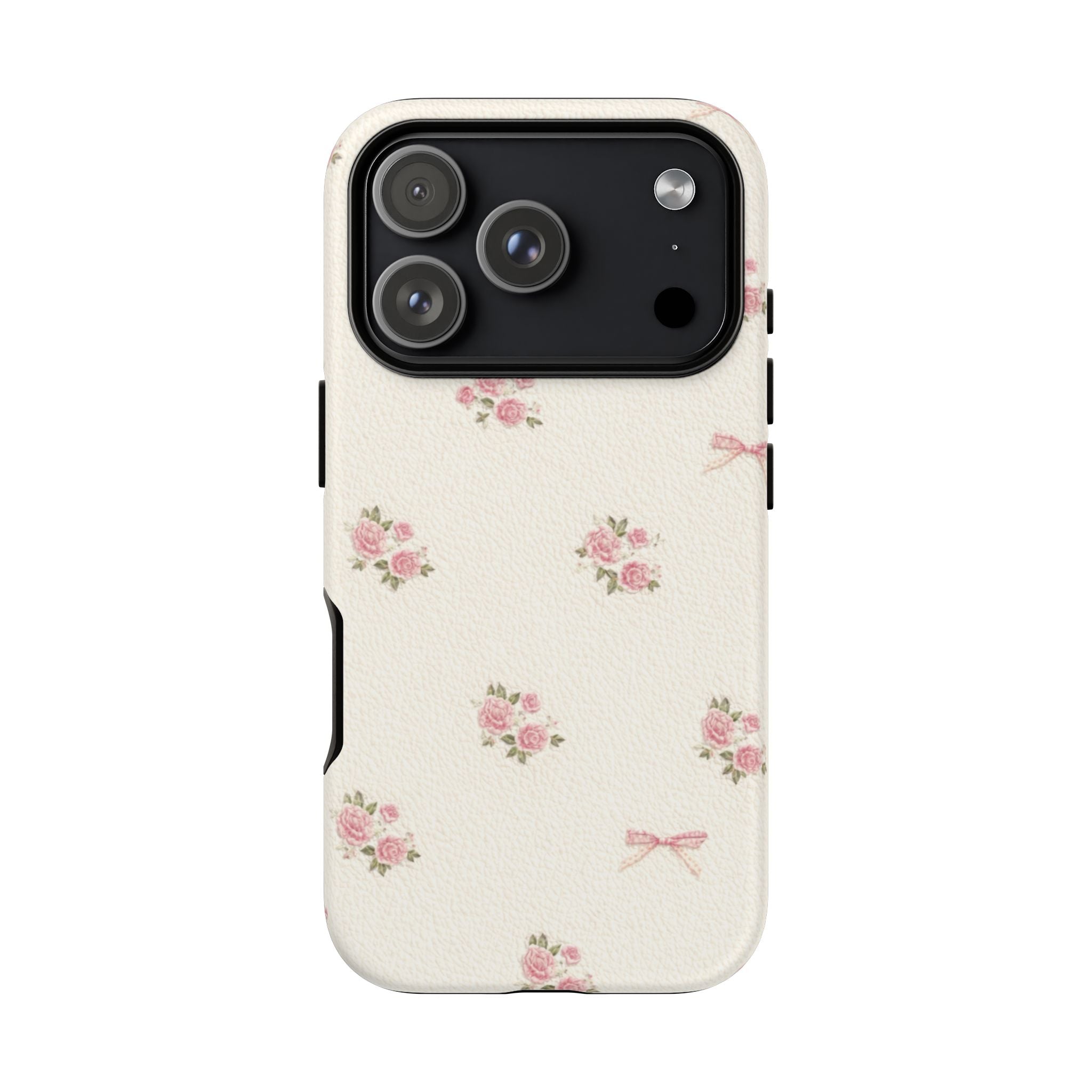Floral Bow Tough Phone Case — Vintage Pink Rose Pattern🌷🎀