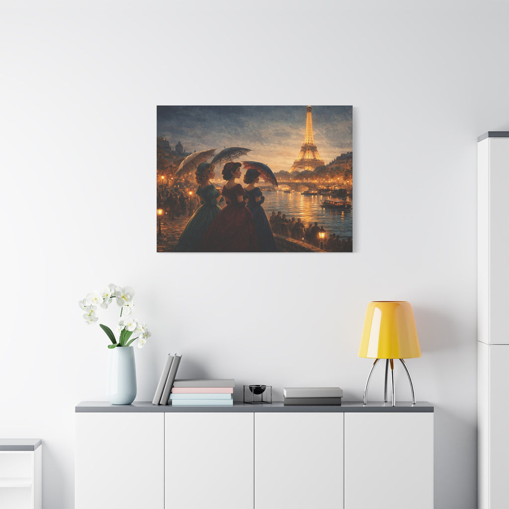 A Parisian Evening – Romantic Vintage Canvas Art by the Seine
