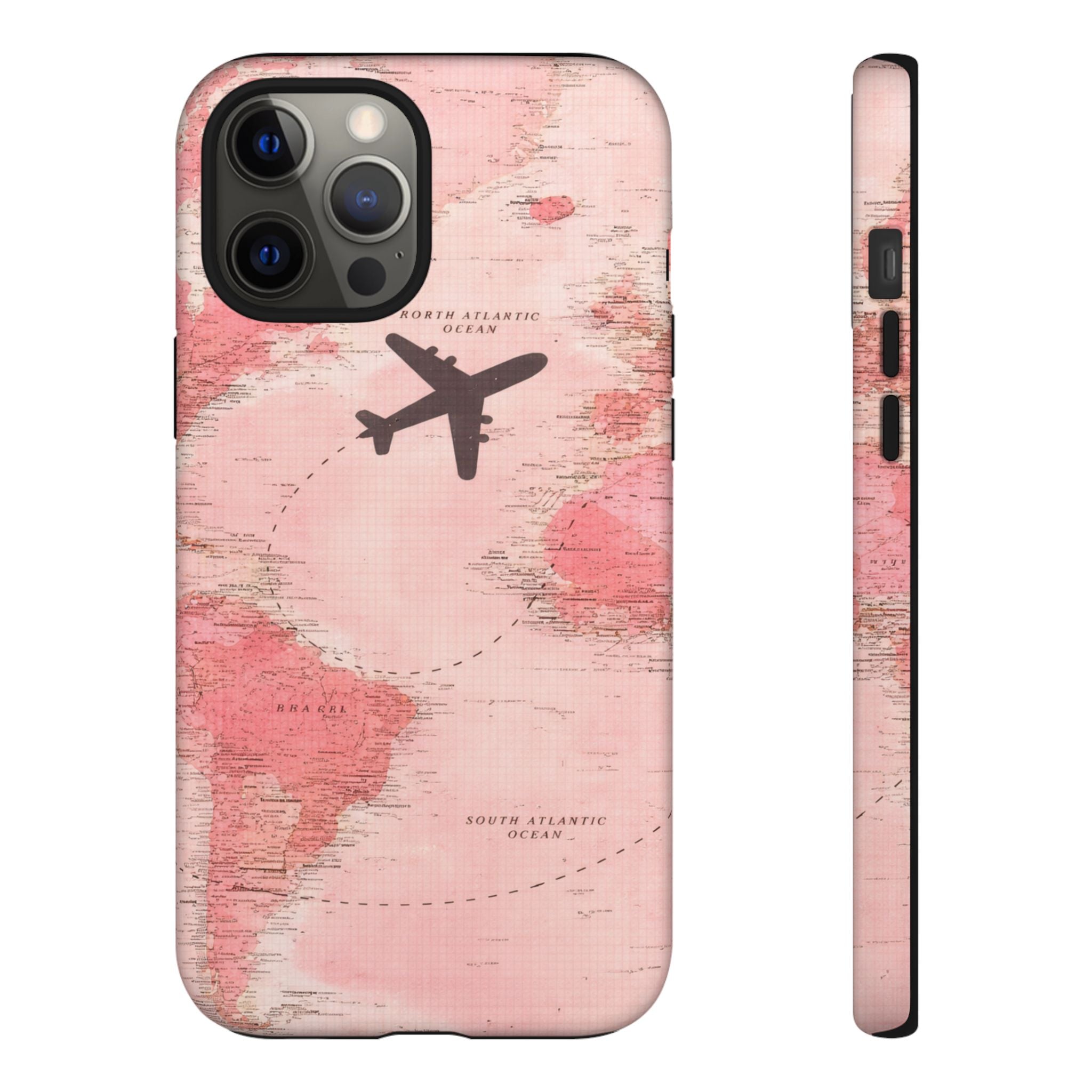 Pink World Map Phone Case with Airplane Silhouette – Travel Passport Case🎀✈️