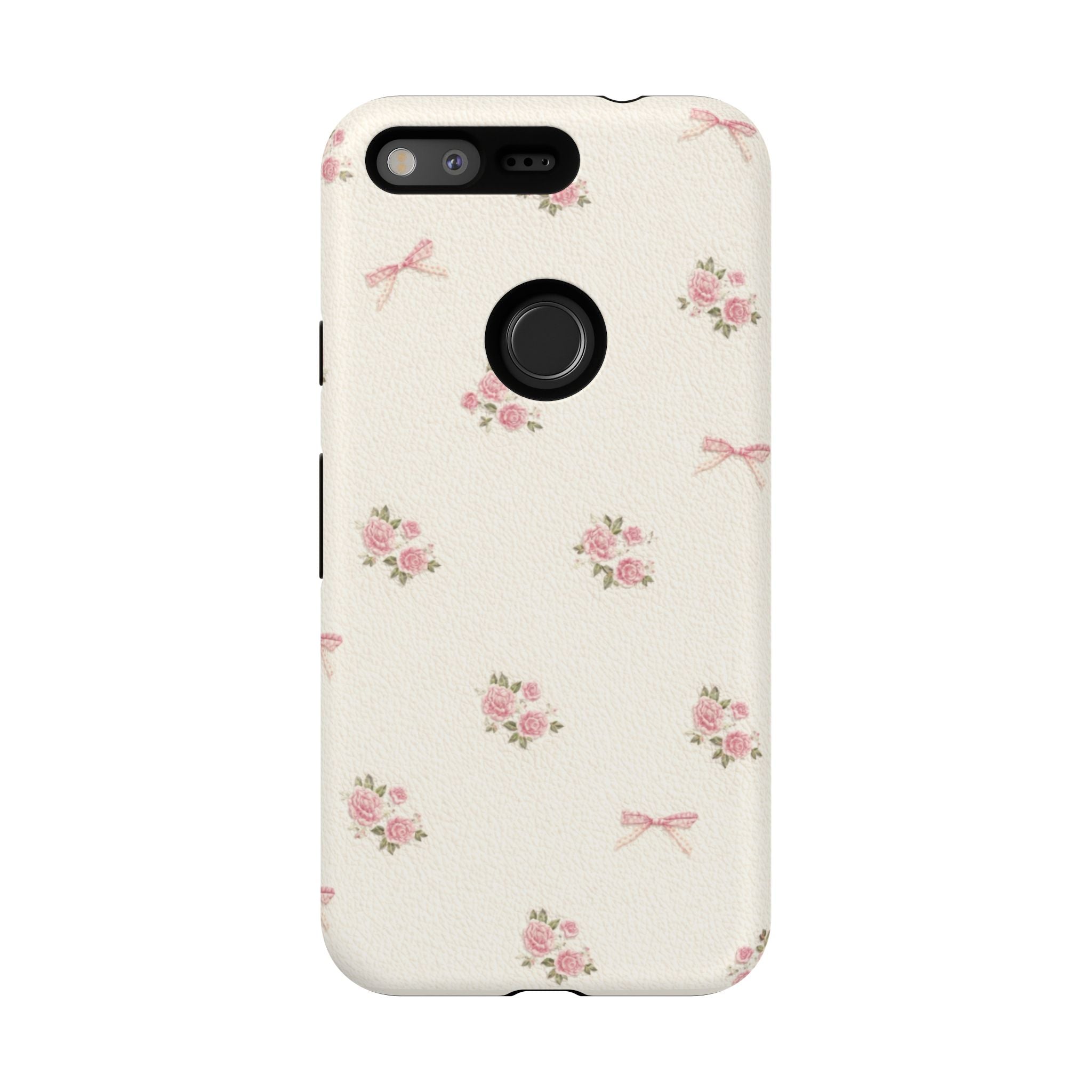 Floral Bow Tough Phone Case — Vintage Pink Rose Pattern🌷🎀