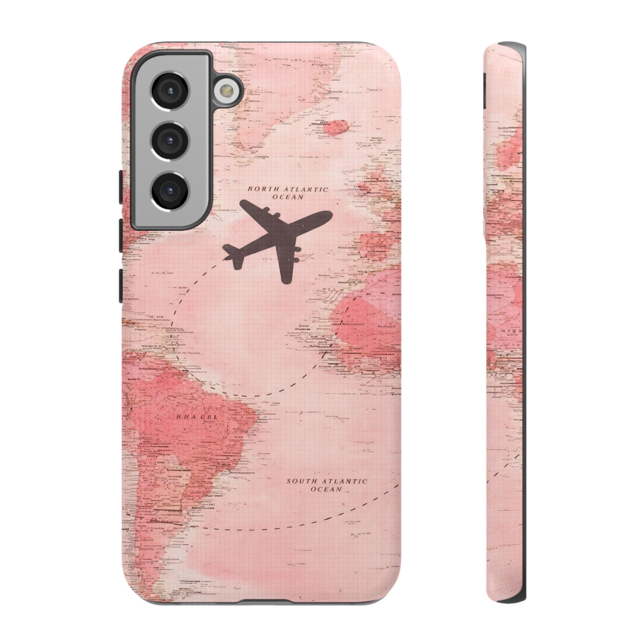 Pink World Map Phone Case with Airplane Silhouette – Travel Passport Case🎀✈️