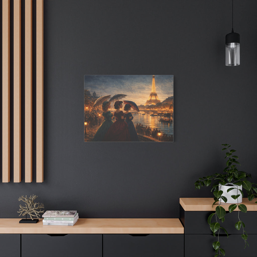 A Parisian Evening – Romantic Vintage Canvas Art by the Seine