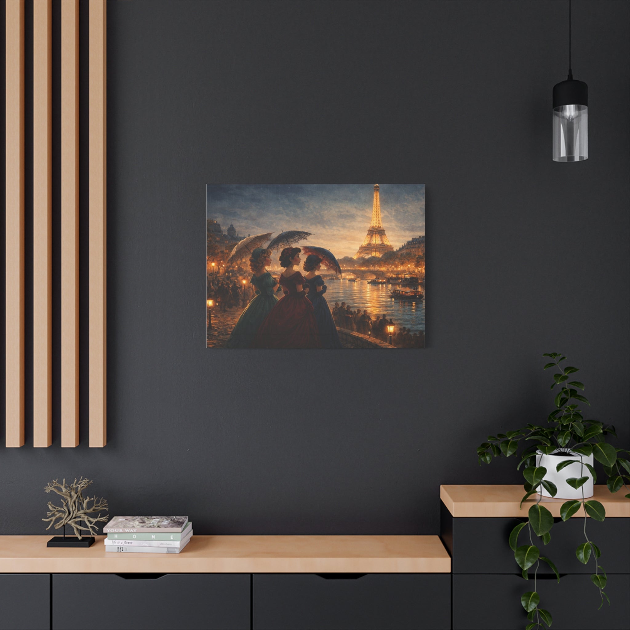 A Parisian Evening – Romantic Vintage Canvas Art by the Seine