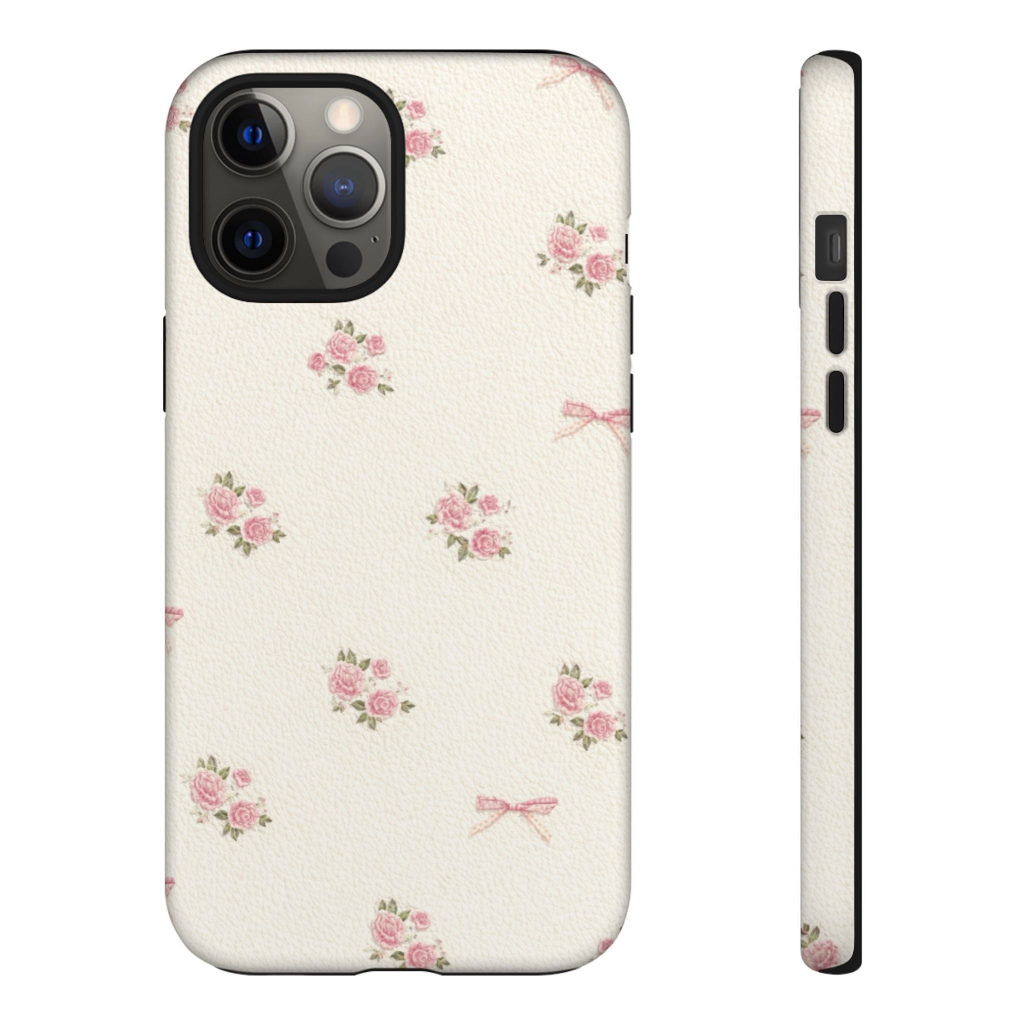 Floral Bow Tough Phone Case — Vintage Pink Rose Pattern🌷🎀