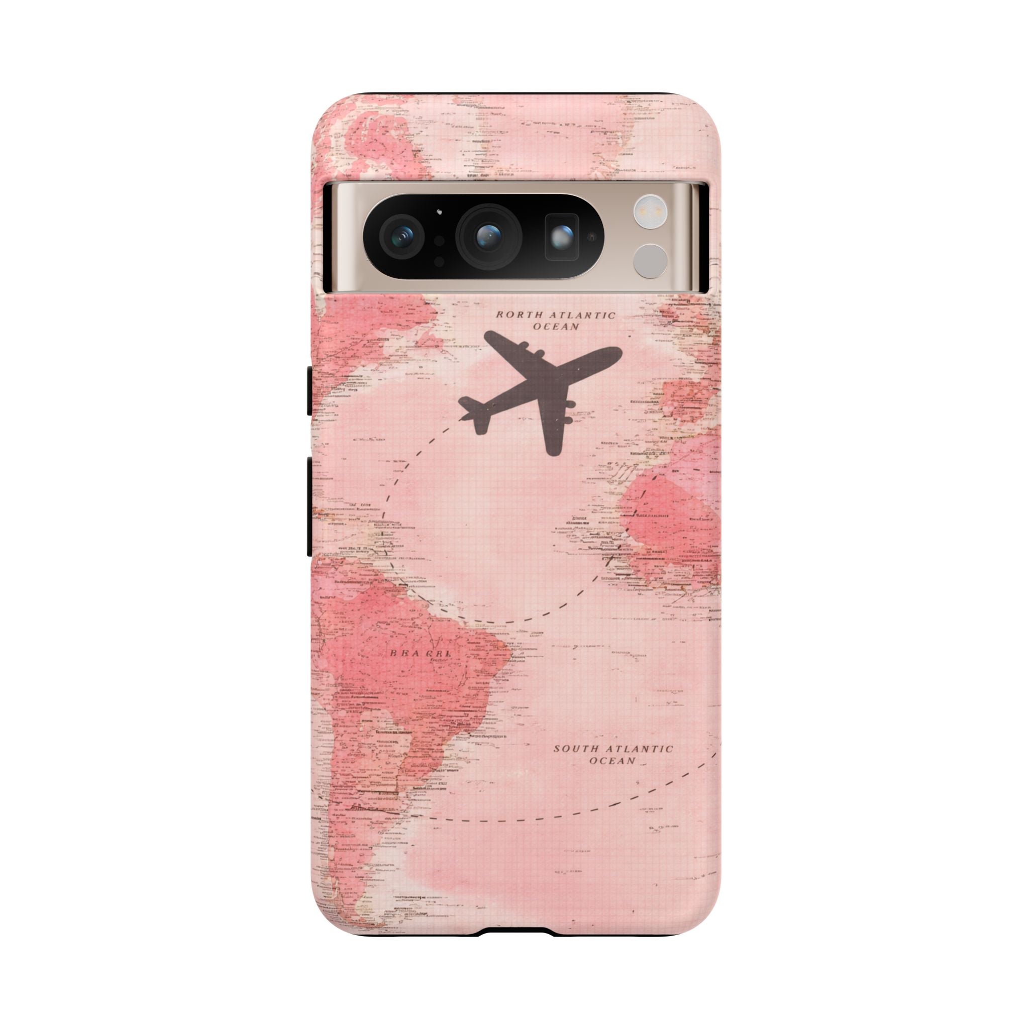 Pink World Map Phone Case with Airplane Silhouette – Travel Passport Case🎀✈️