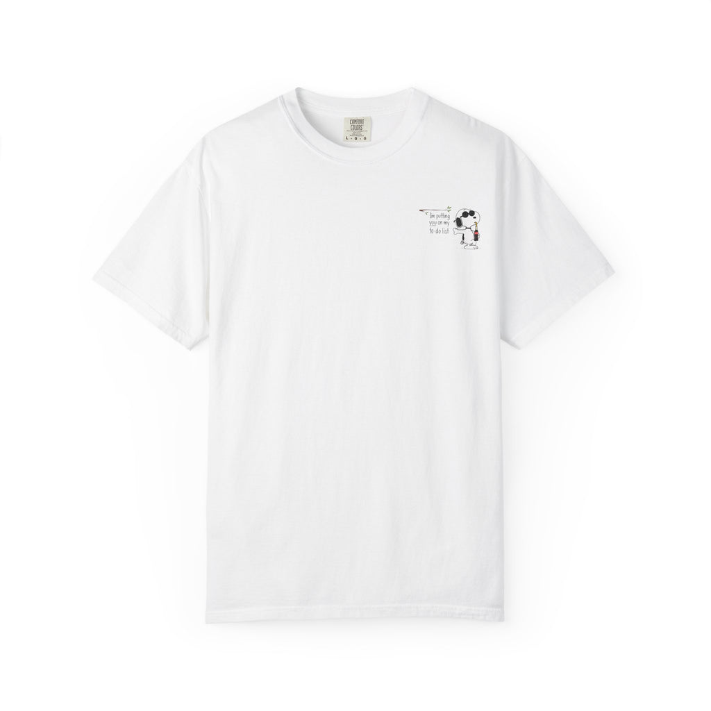 Minimal Snoopy-Inspired Graphic T-Shirt – Small Front Cartoon Design