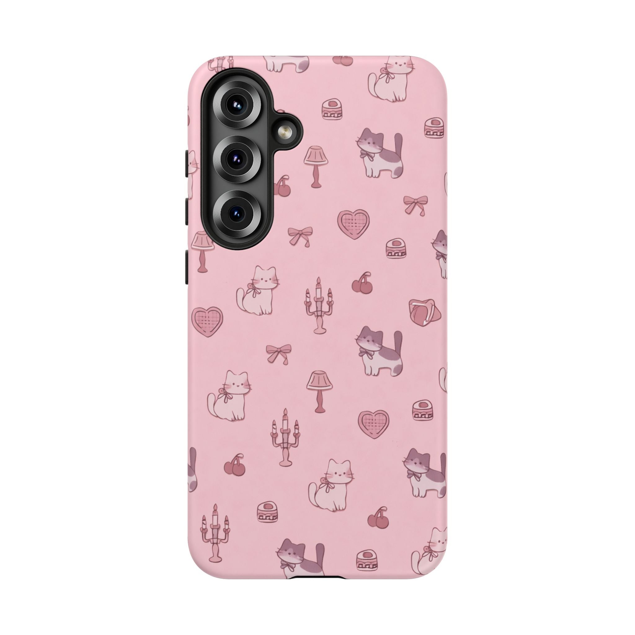 Pink Kawaii Cat Pattern Tough Phone Case🎀💕🐈