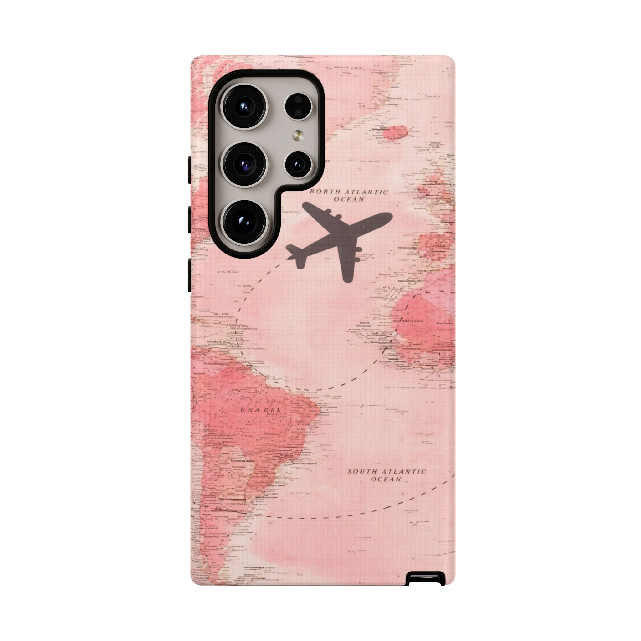 Pink World Map Phone Case with Airplane Silhouette – Travel Passport Case🎀✈️