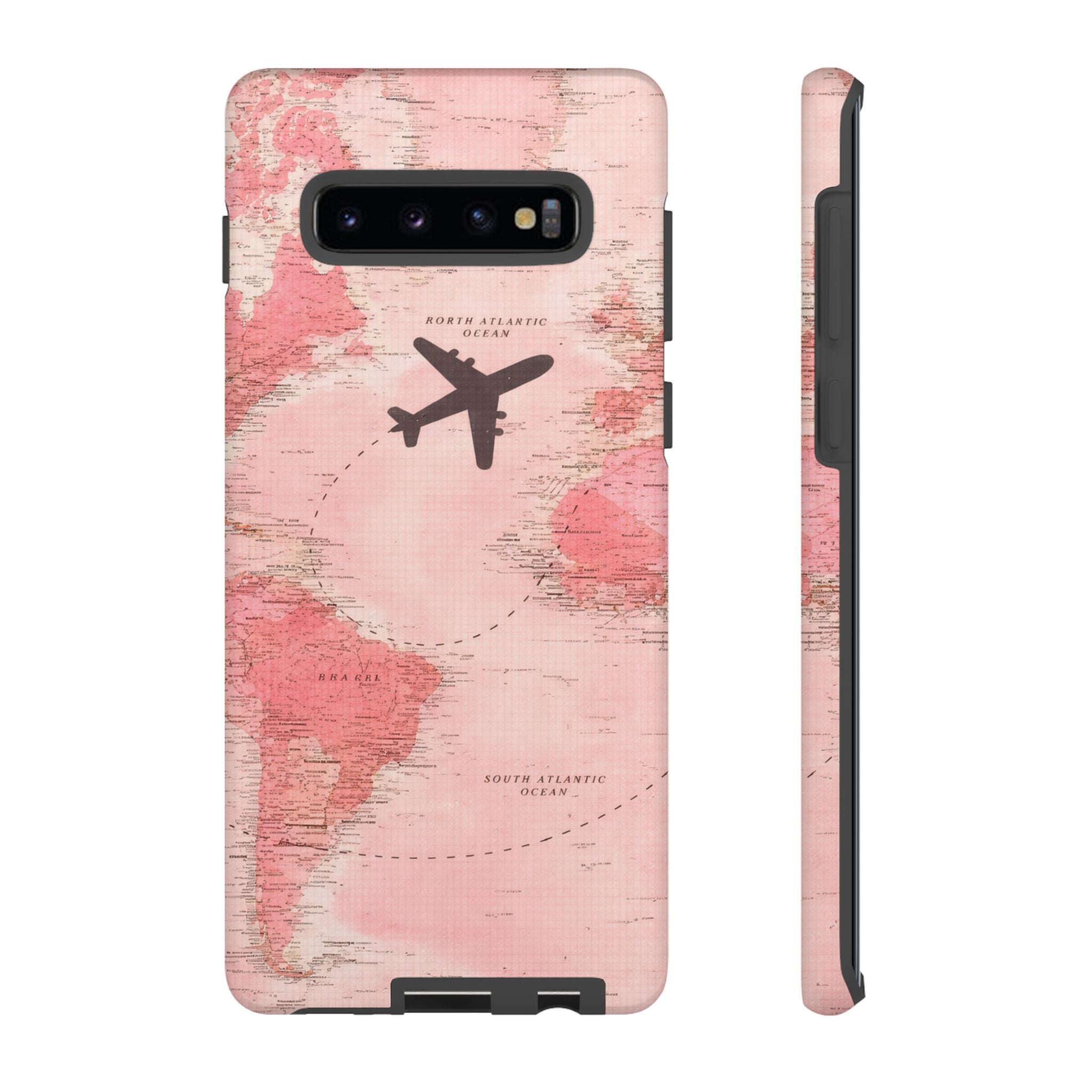 Pink World Map Phone Case with Airplane Silhouette – Travel Passport Case🎀✈️