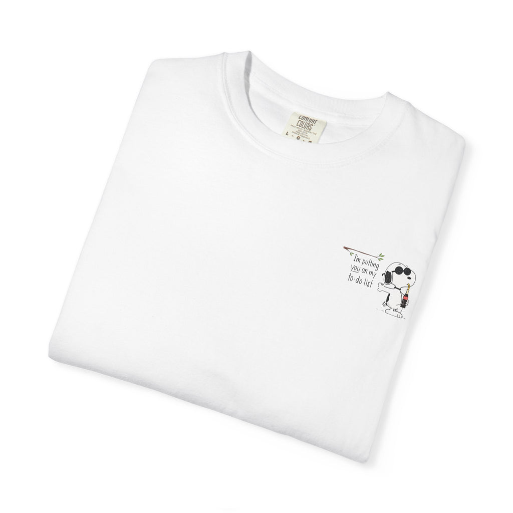 Minimal Snoopy-Inspired Graphic T-Shirt – Small Front Cartoon Design