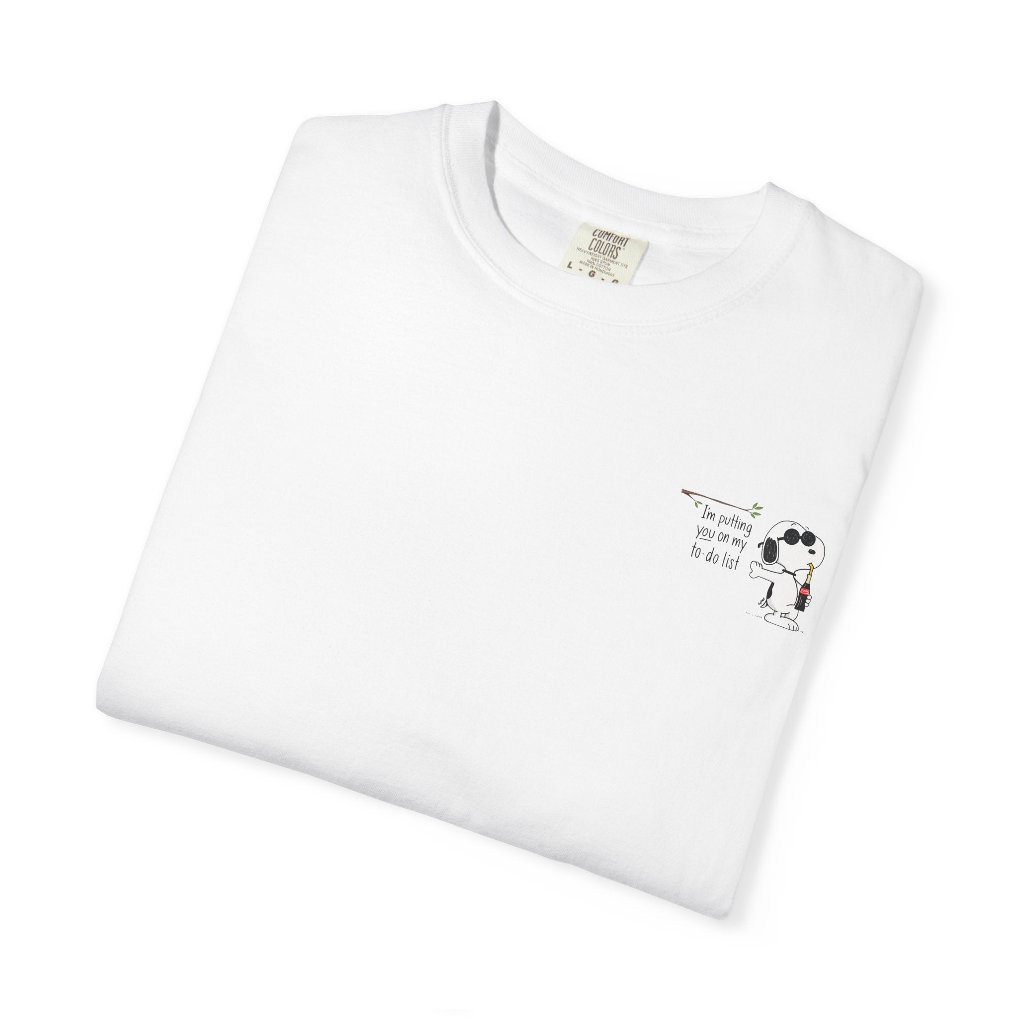 Minimal Snoopy-Inspired Graphic T-Shirt – Small Front Cartoon Design