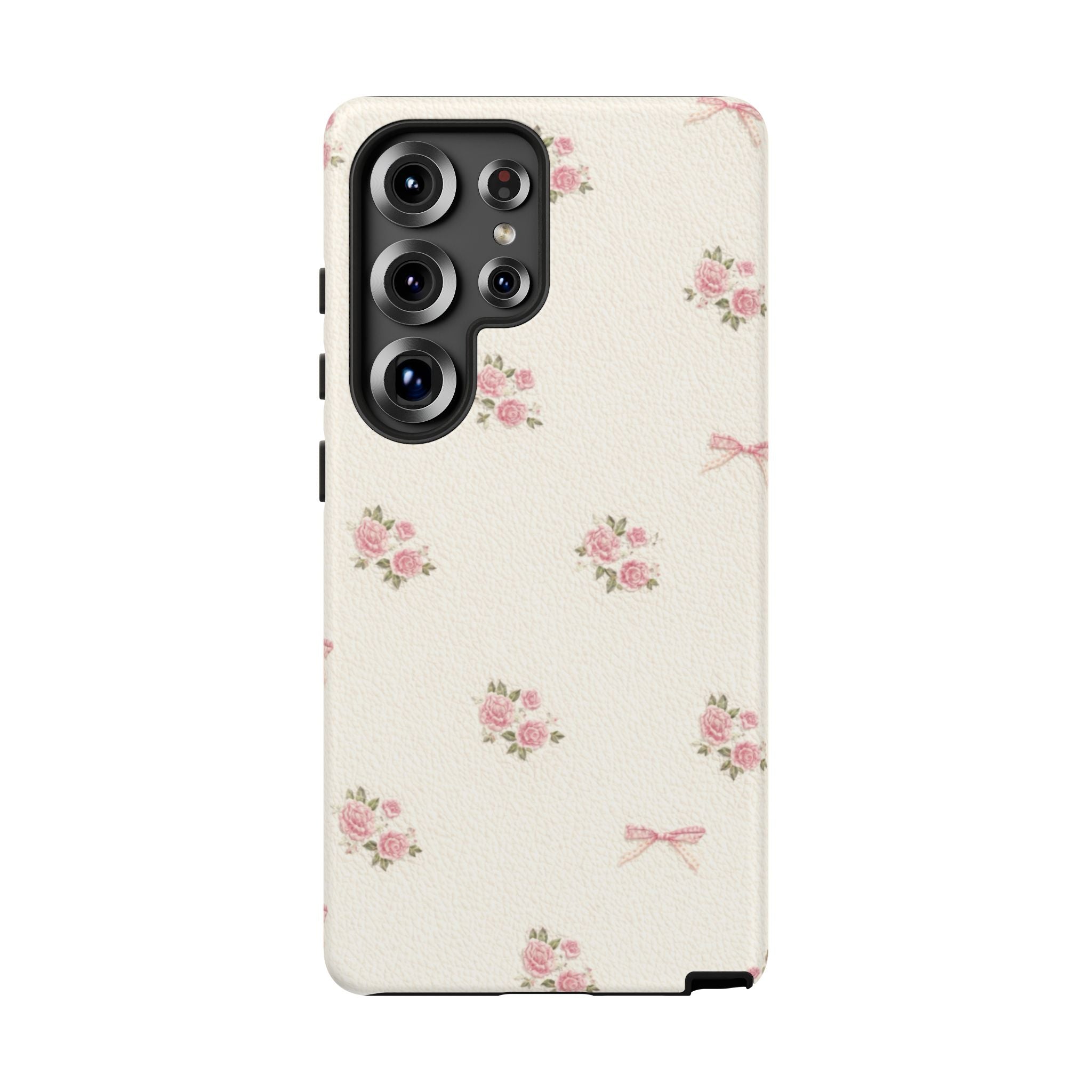 Floral Bow Tough Phone Case — Vintage Pink Rose Pattern🌷🎀