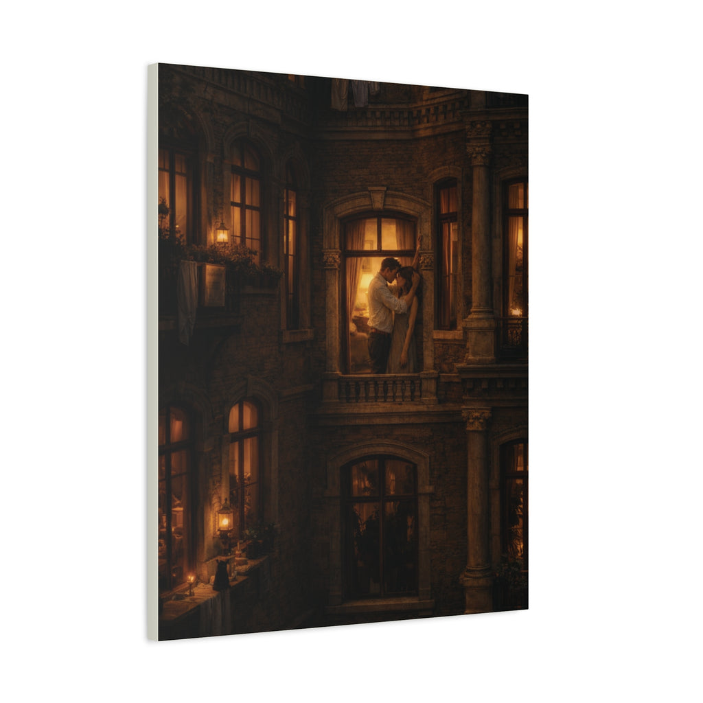 A Quiet Balcony at Night – Romantic Matte Canvas Wall Art 🌙✨