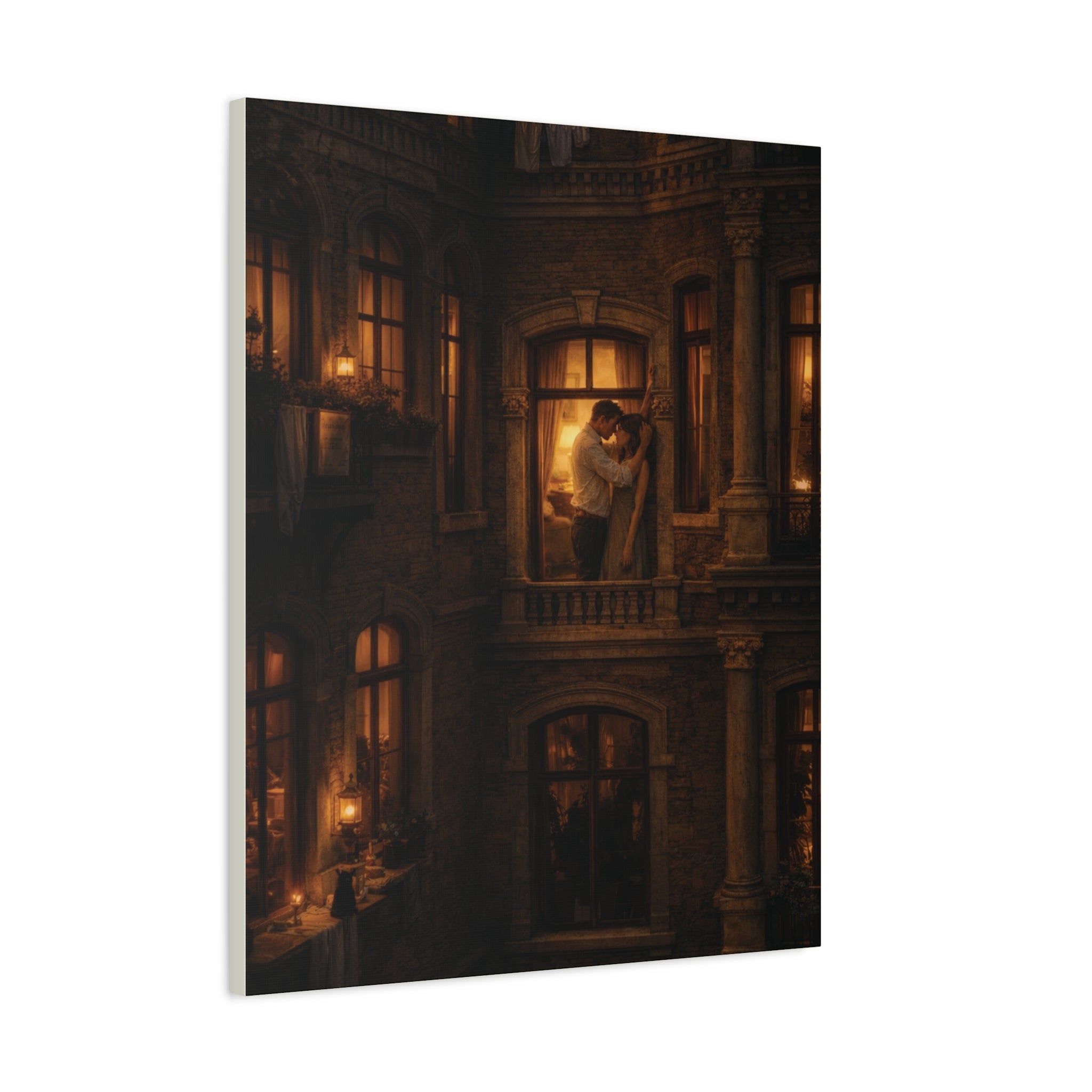 A Quiet Balcony at Night – Romantic Matte Canvas Wall Art 🌙✨