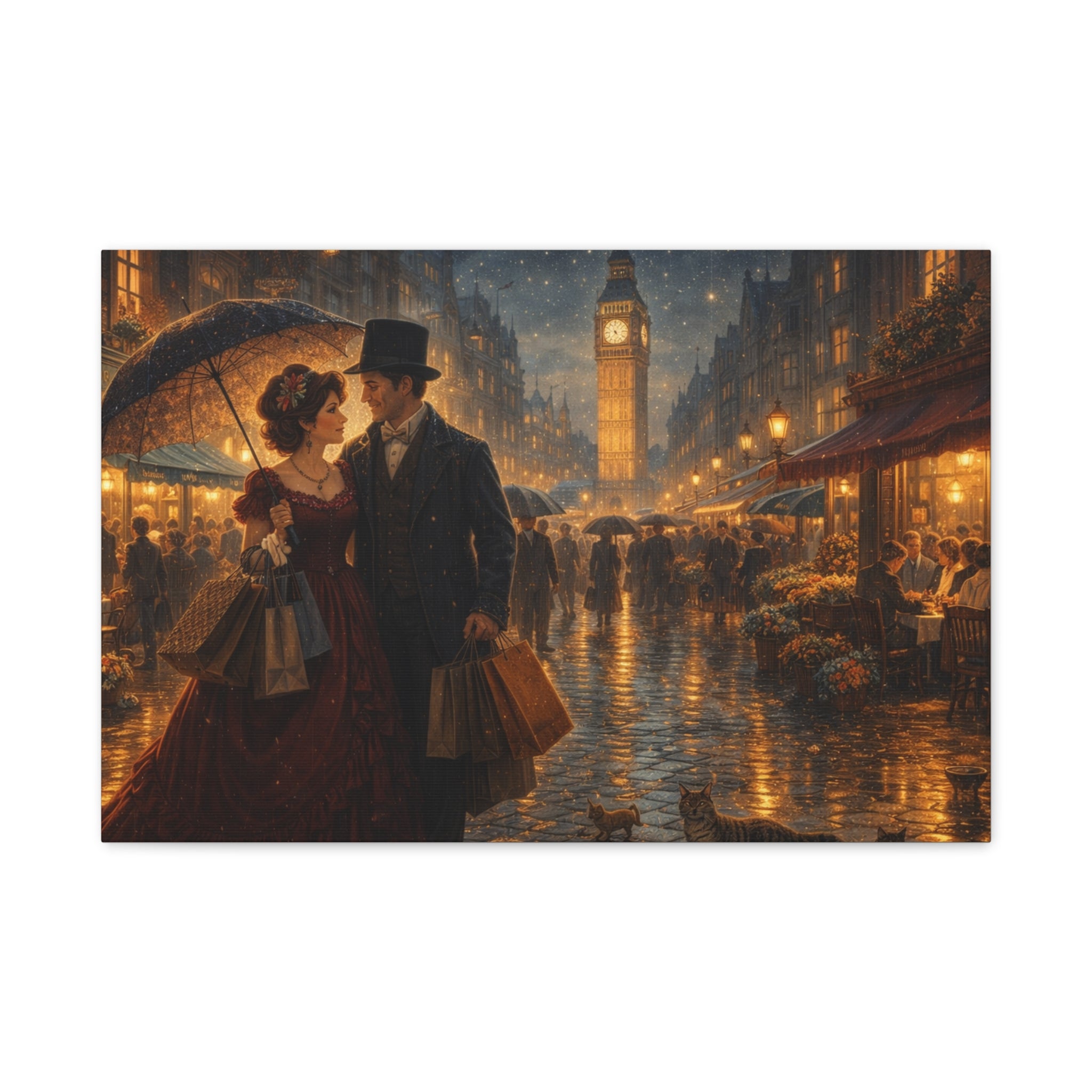🕯️ Victorian London Rainy Evening Canvas — A Love Story Under Gaslight ✨