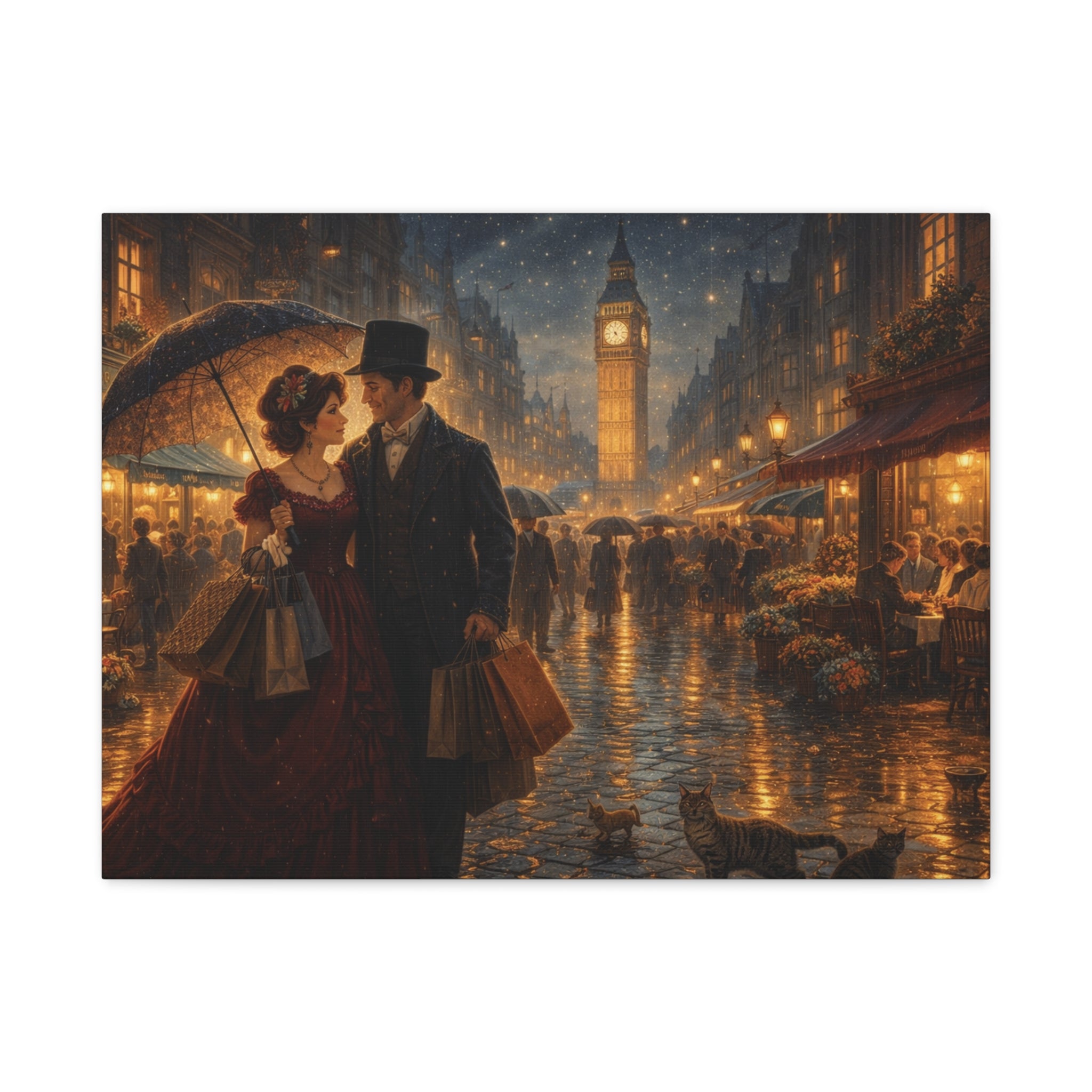 🕯️ Victorian London Rainy Evening Canvas — A Love Story Under Gaslight ✨
