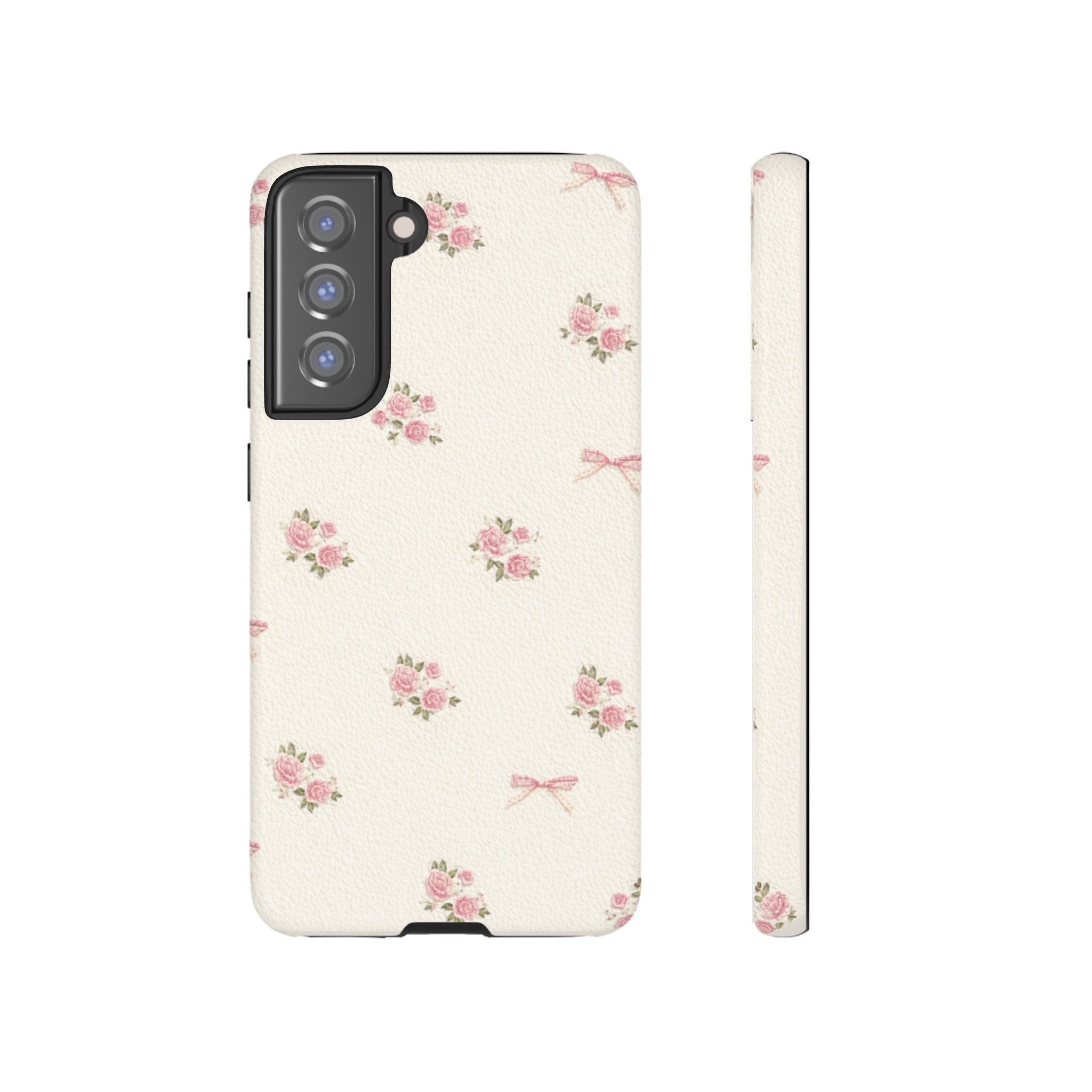 Floral Bow Tough Phone Case — Vintage Pink Rose Pattern🌷🎀