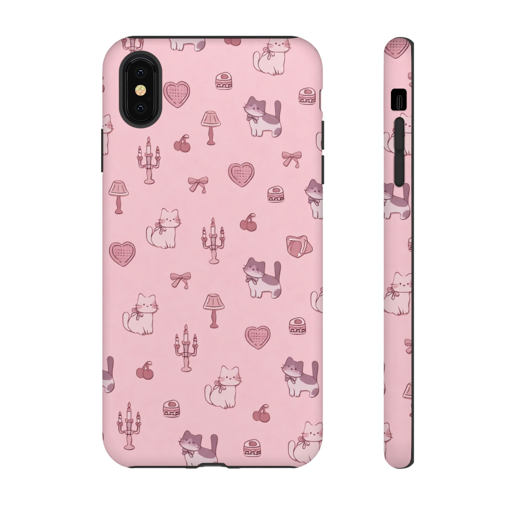 Pink Kawaii Cat Pattern Tough Phone Case🎀💕🐈