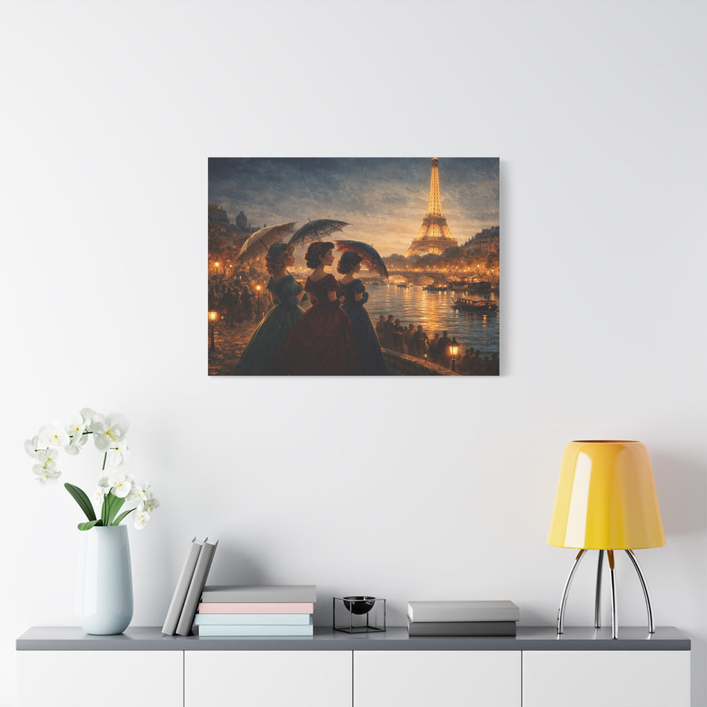 A Parisian Evening – Romantic Vintage Canvas Art by the Seine