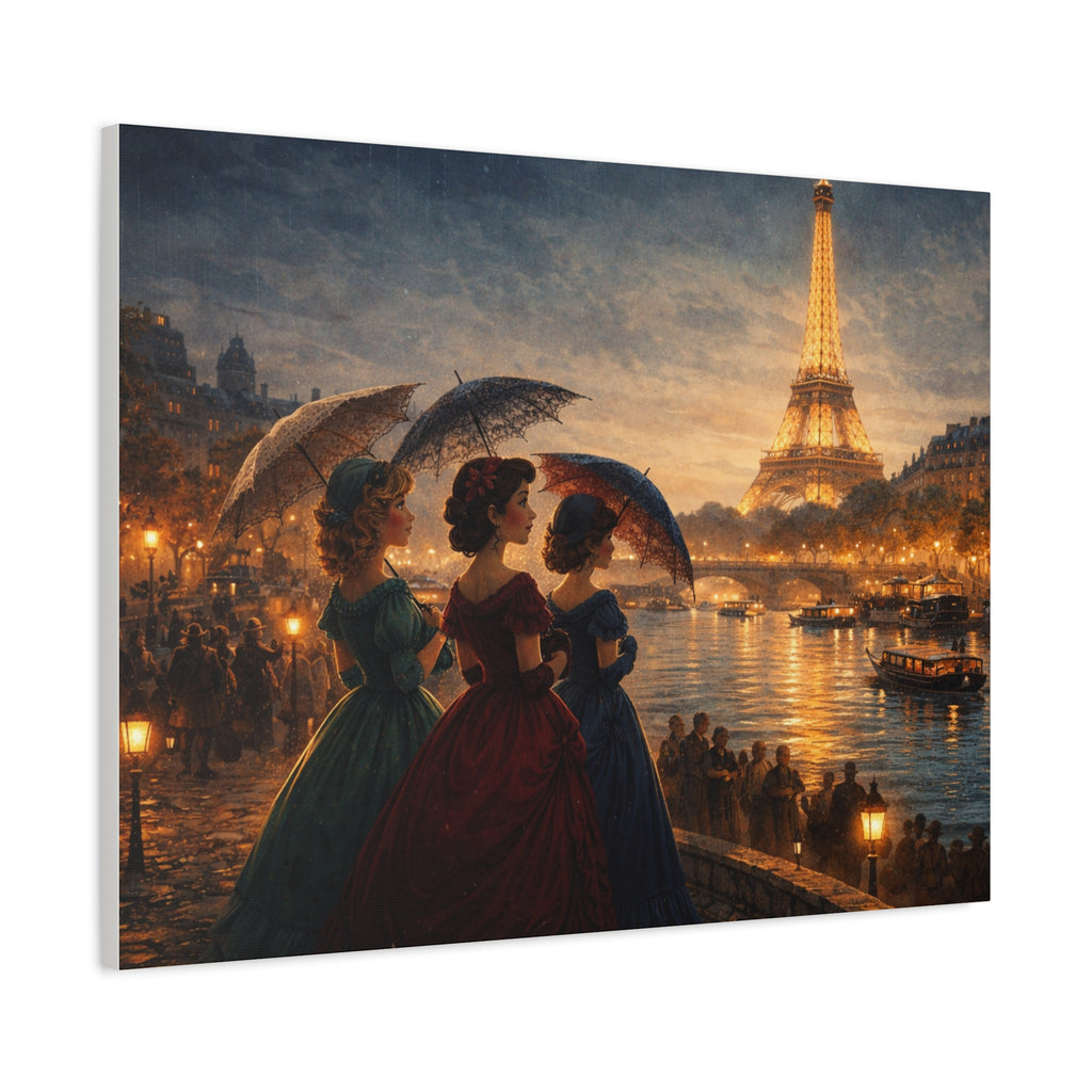 A Parisian Evening – Romantic Vintage Canvas Art by the Seine