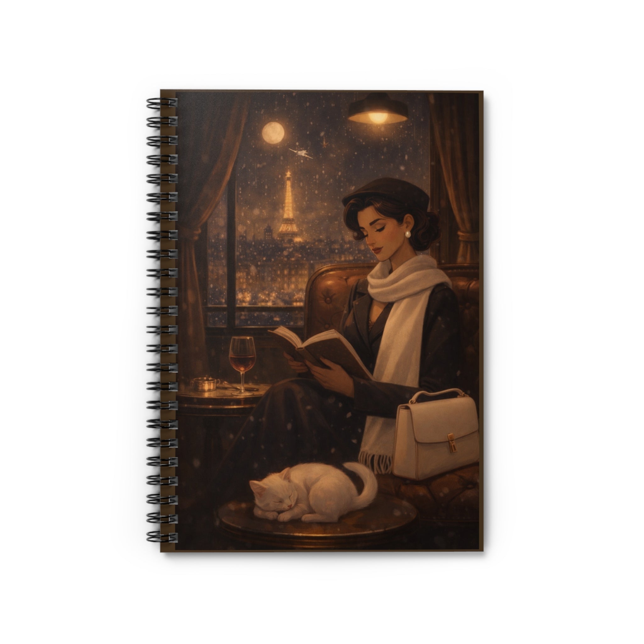 Moonlit Paris Reading Notebook 🌙📖 | Cozy Vintage Journal with Eiffel Tower Night Scene