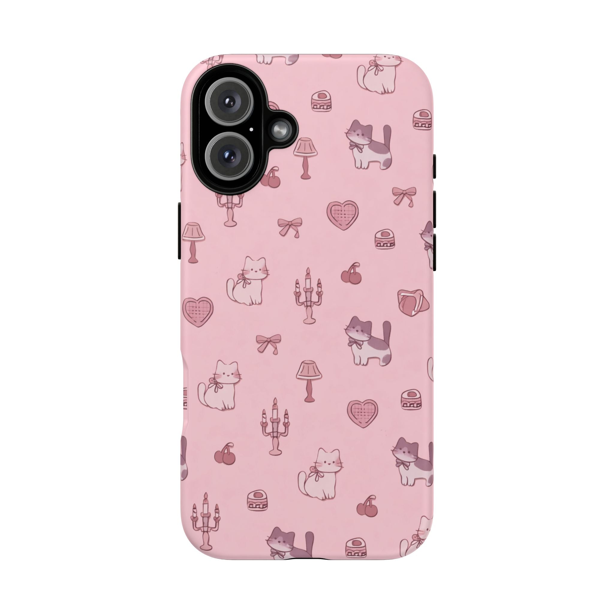 Pink Kawaii Cat Pattern Tough Phone Case🎀💕🐈