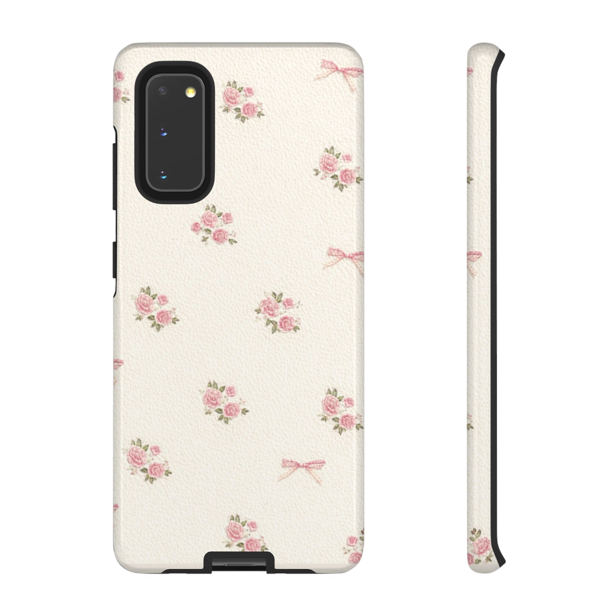 Floral Bow Tough Phone Case — Vintage Pink Rose Pattern🌷🎀
