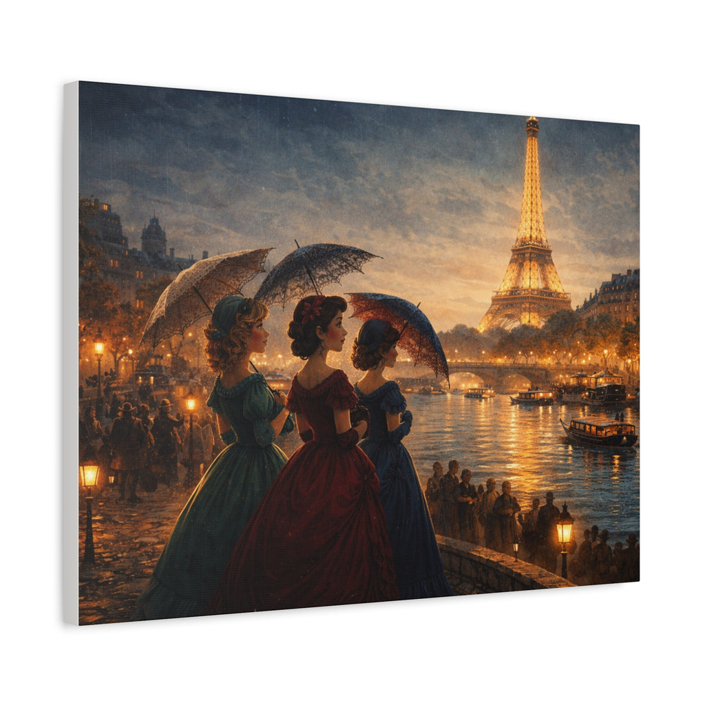 A Parisian Evening – Romantic Vintage Canvas Art by the Seine