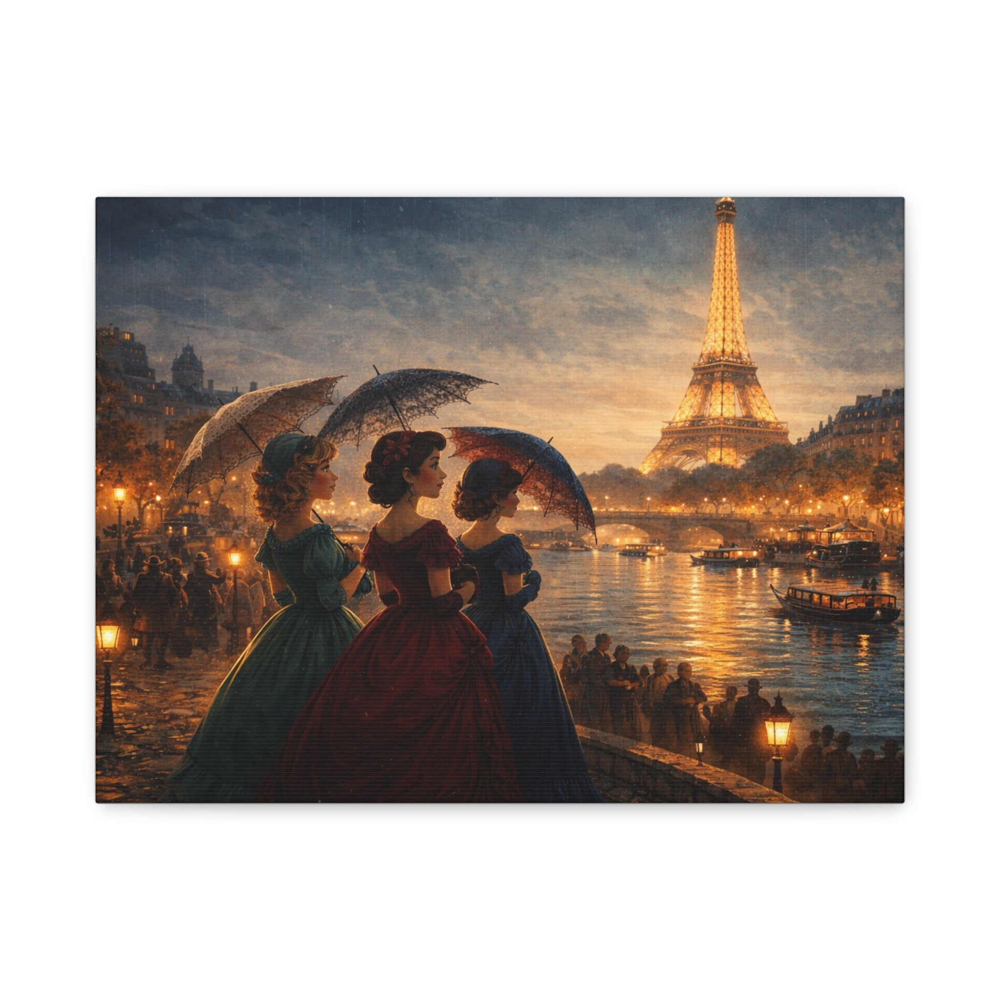 A Parisian Evening – Romantic Vintage Canvas Art by the Seine