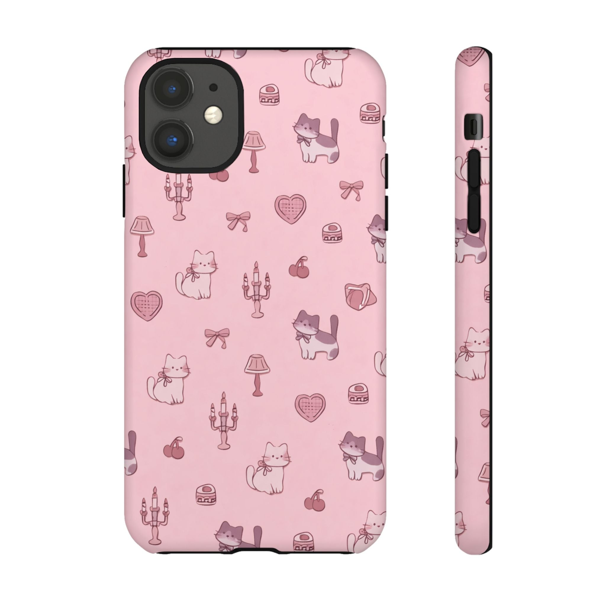 Pink Kawaii Cat Pattern Tough Phone Case🎀💕🐈