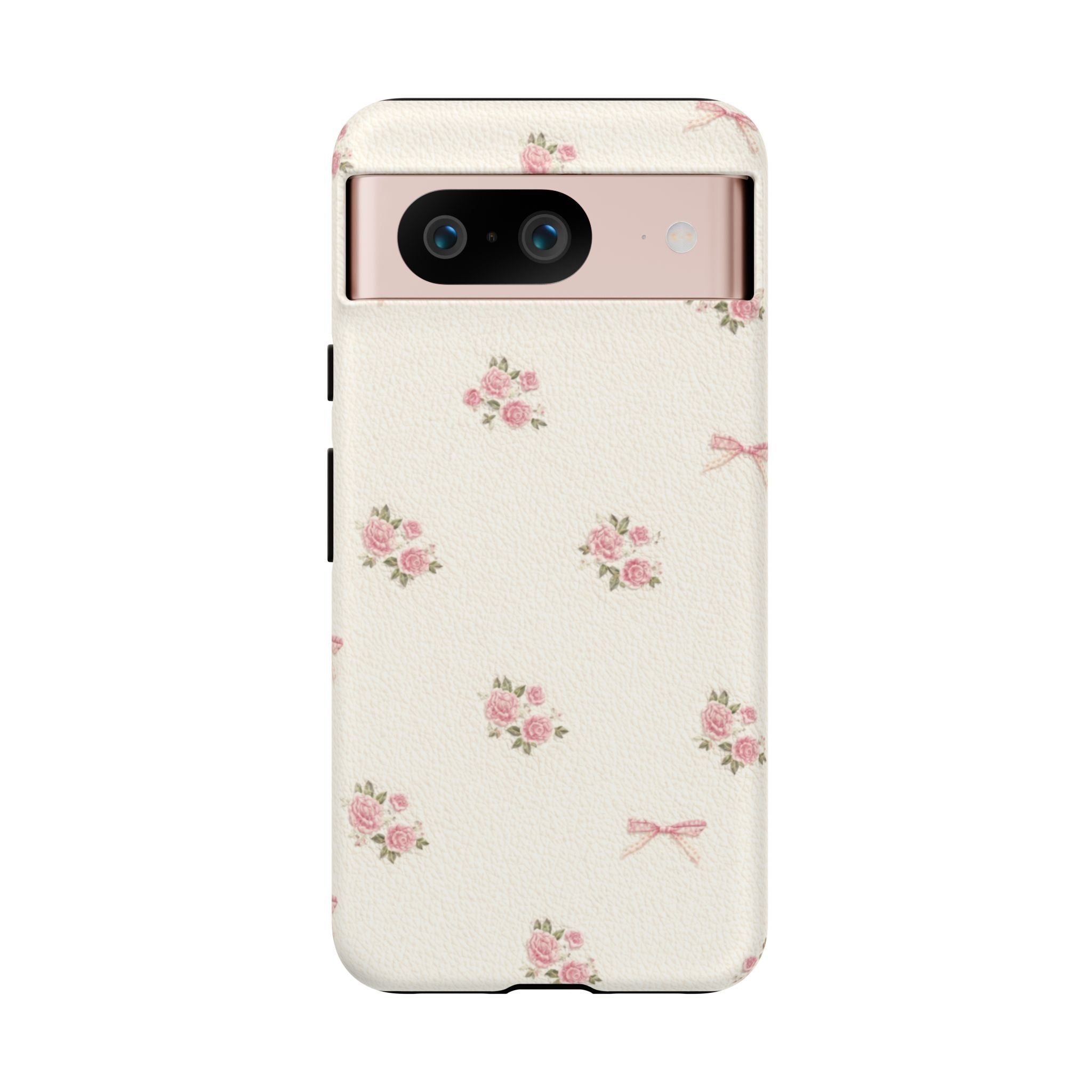 Floral Bow Tough Phone Case — Vintage Pink Rose Pattern🌷🎀