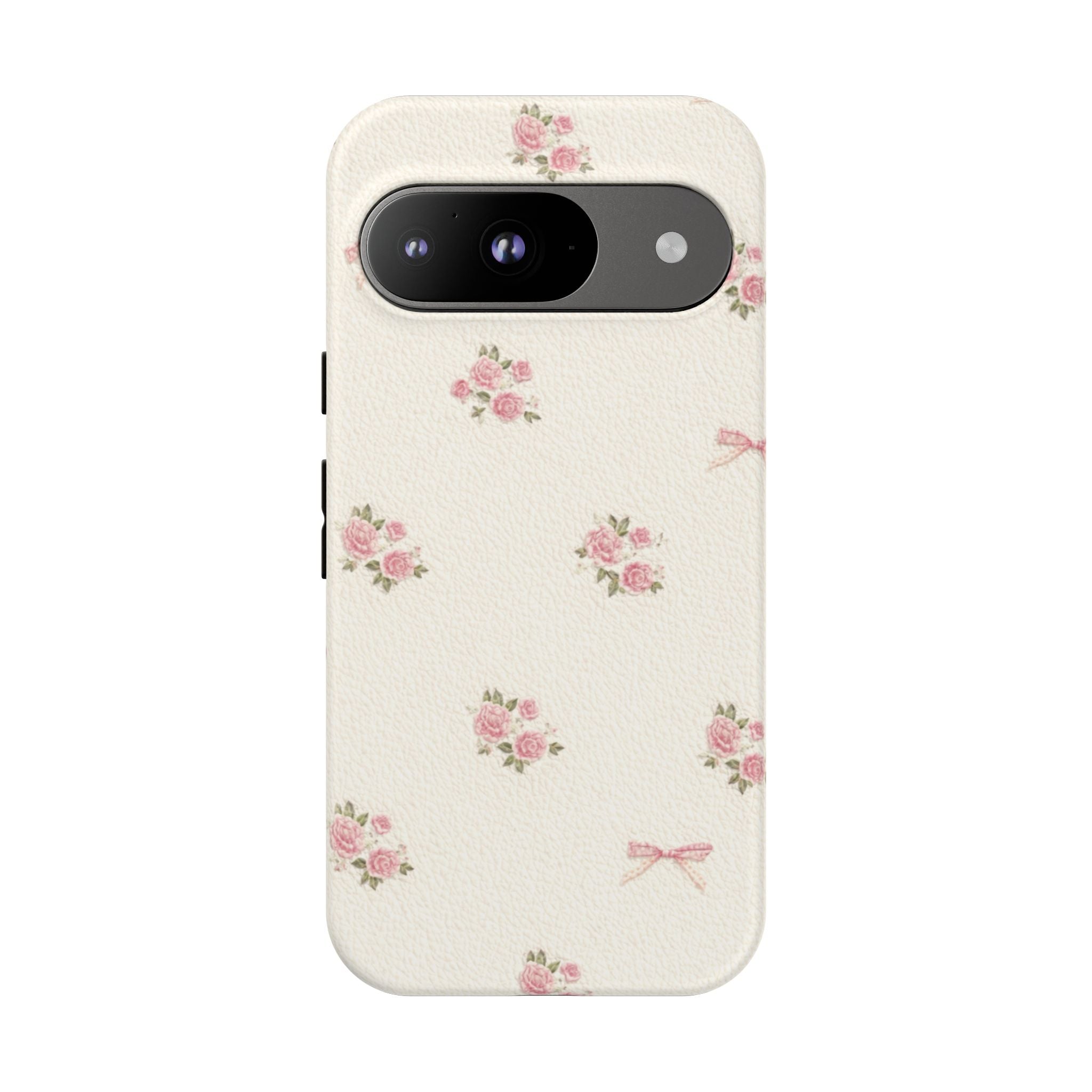 Floral Bow Tough Phone Case — Vintage Pink Rose Pattern🌷🎀