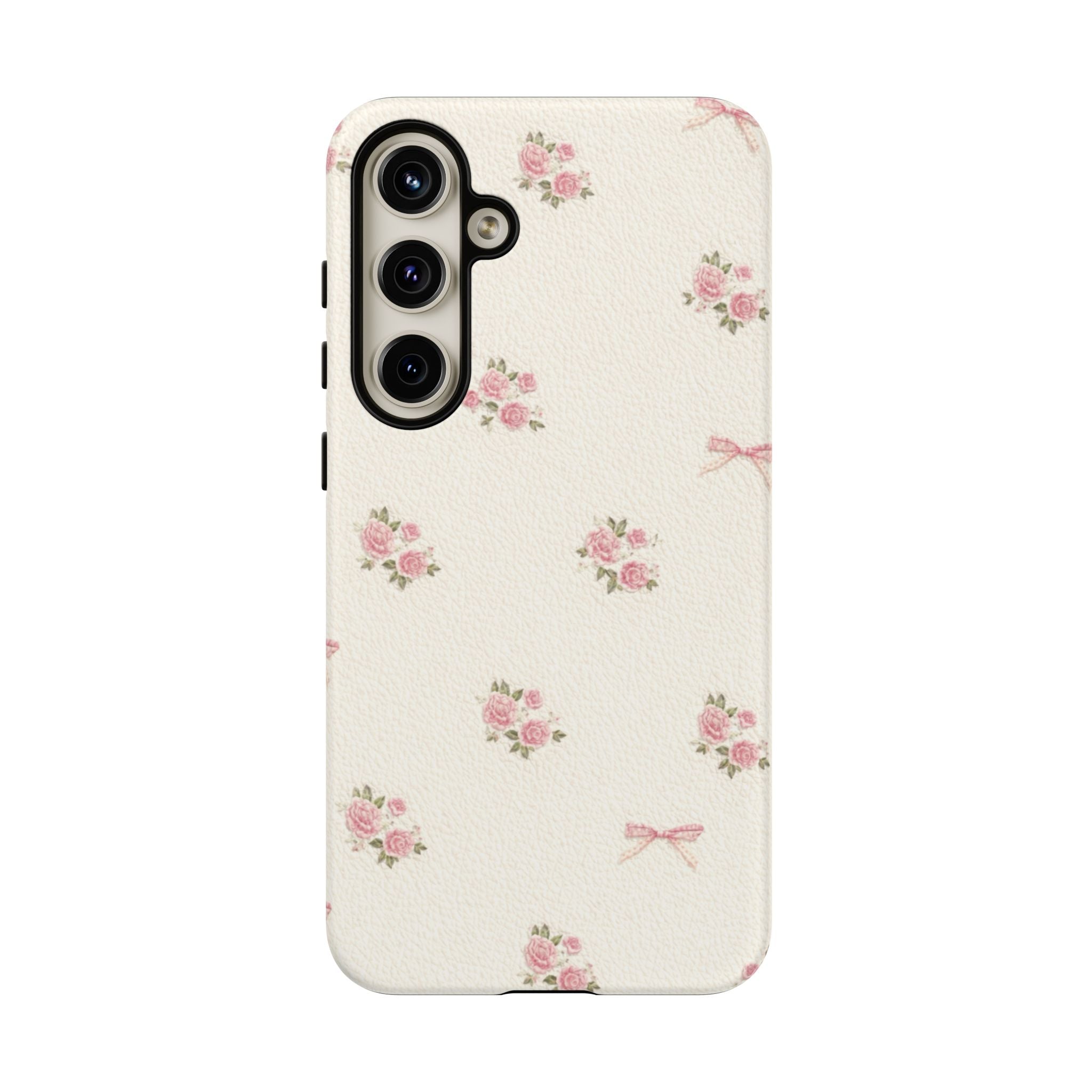 Floral Bow Tough Phone Case — Vintage Pink Rose Pattern🌷🎀