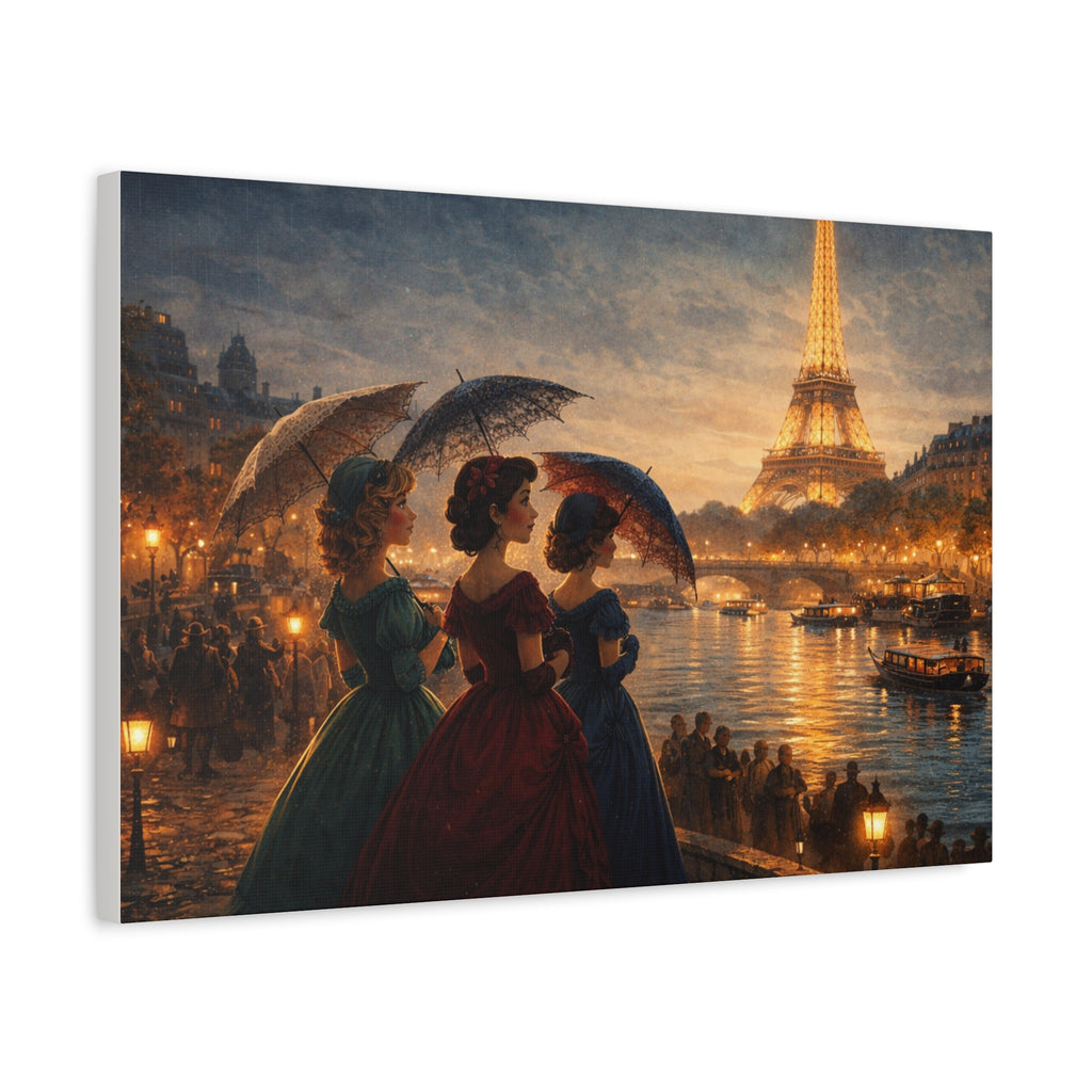 A Parisian Evening – Romantic Vintage Canvas Art by the Seine
